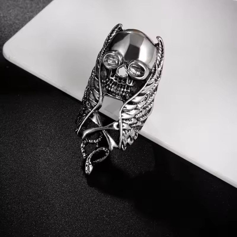 Japanese Brand × Jewelry Retro Skull Wings Knuckle Ring Resizeable Size ONE SIZE - 4 Thumbnail