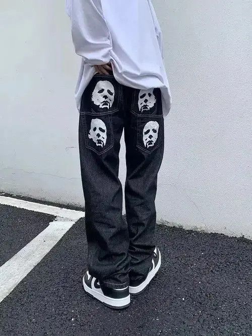 Japanese Brand × Jean Retro washed weird skull print straight jeans Size US 32 / EU 48 - 2 Thumbnail