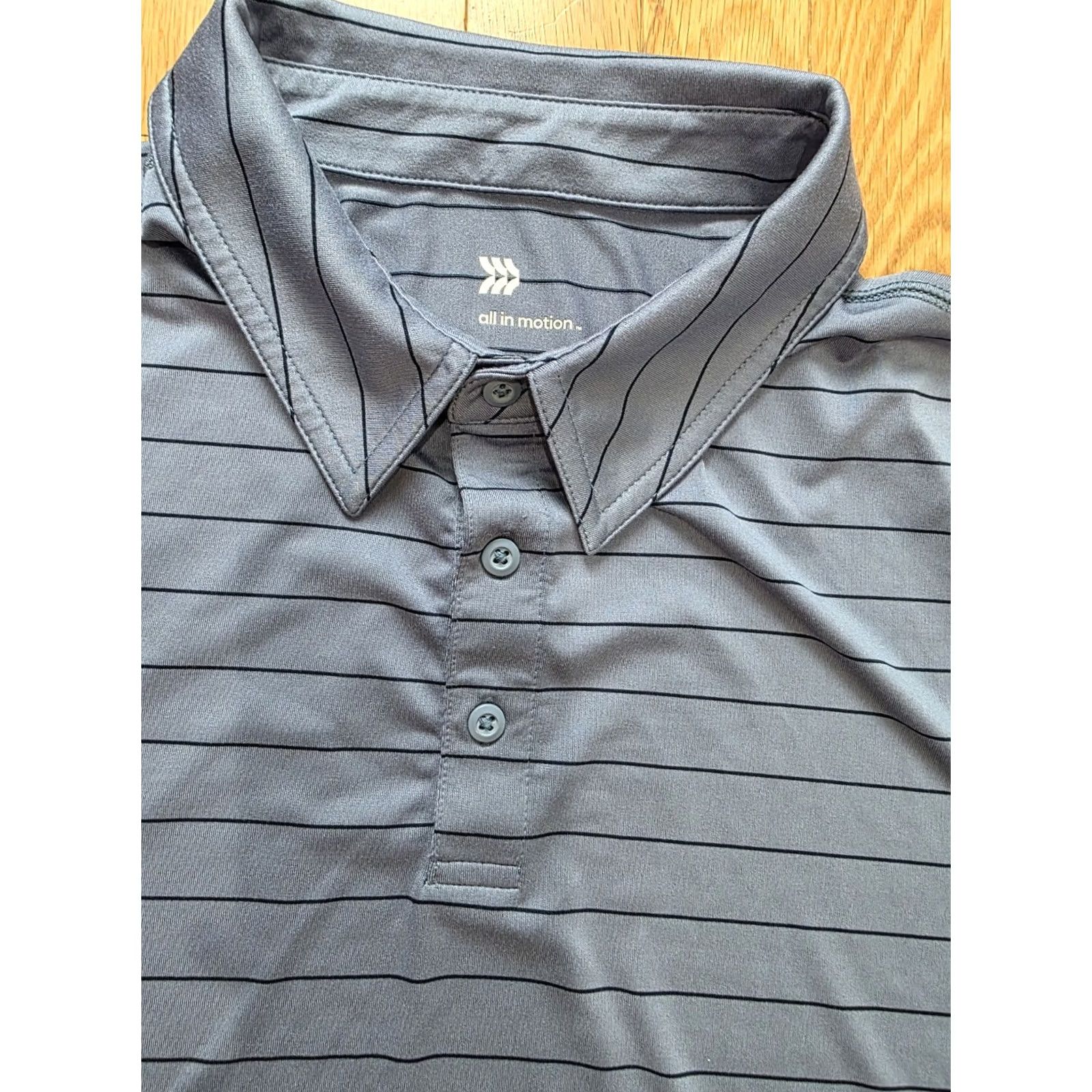 Vintage ALL IN MOTION Polo Shirt Grey Blue Stripe Lightweight Performance Large L Men Short Sleeve Collared Shirt Size US L / EU 52-54 / 3 - 3 Thumbnail
