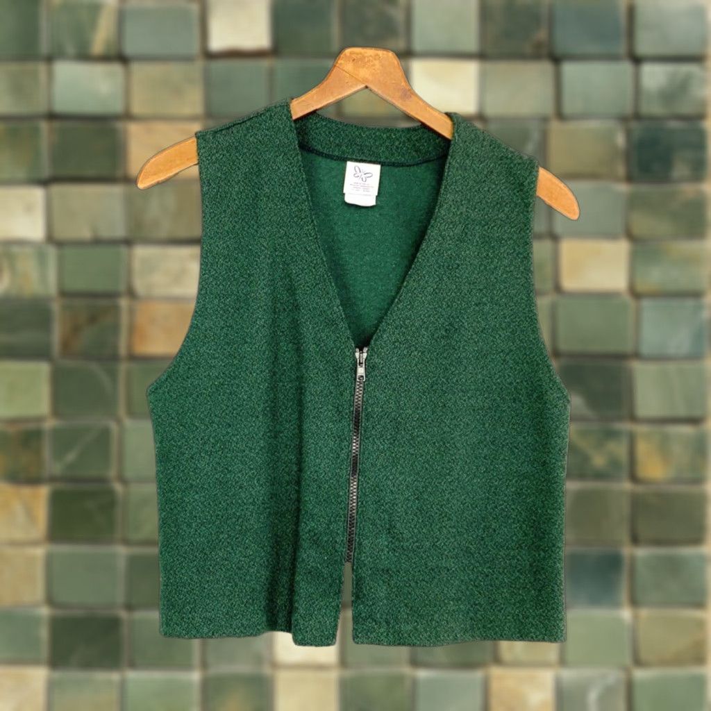 Vintage WEEKENDERS Vest Womens Small Green Sleeveless Zip Up Marled Black Weekenders Vest Shirt? Size S / US 4 / IT 40 - 1 Thumbnail