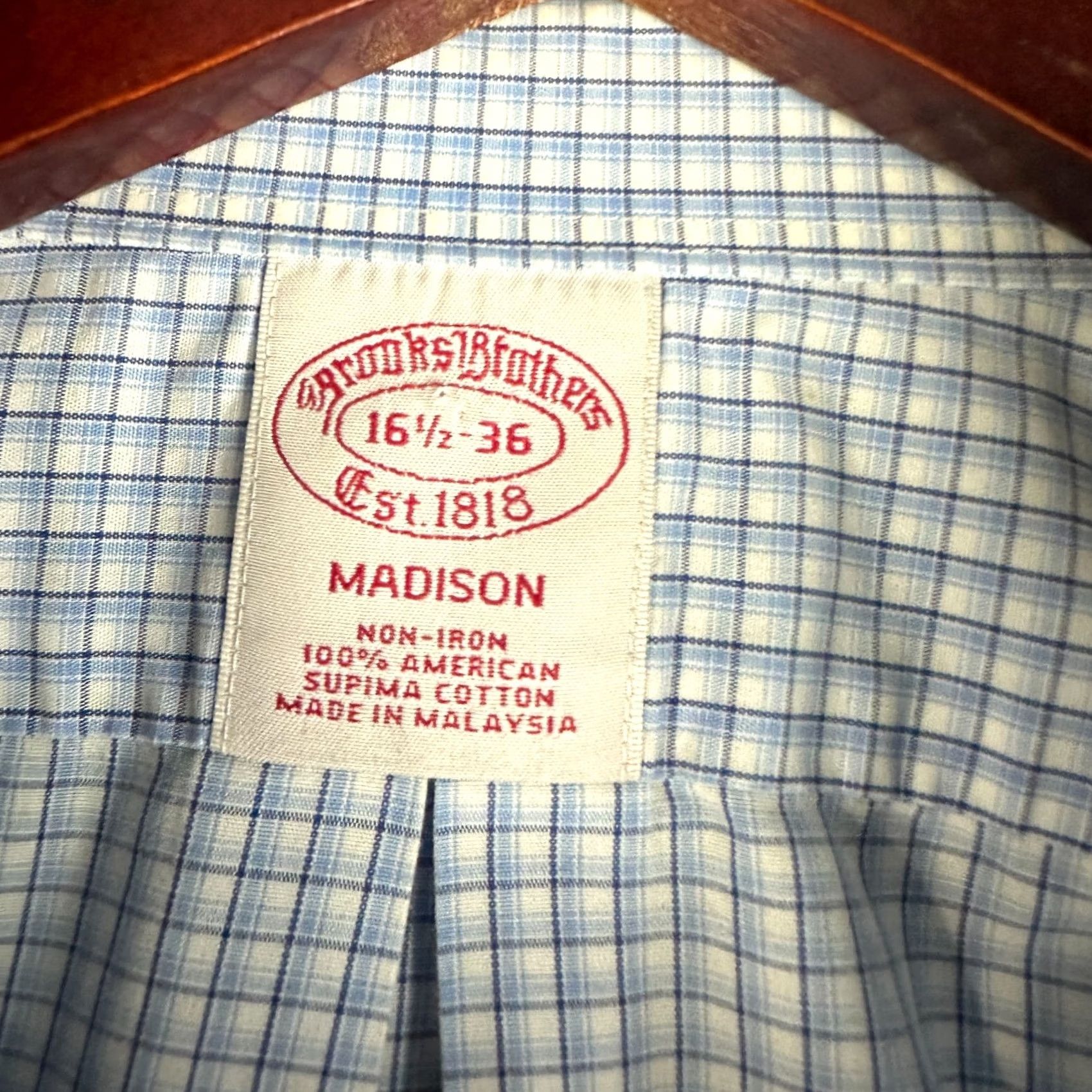 Brooks Brothers Brooks Brothers Madison Shirt Mens 16.5 Non Iron Blue White Check Cott Button Up Size US XL / EU 56 / 4 - 6 Thumbnail