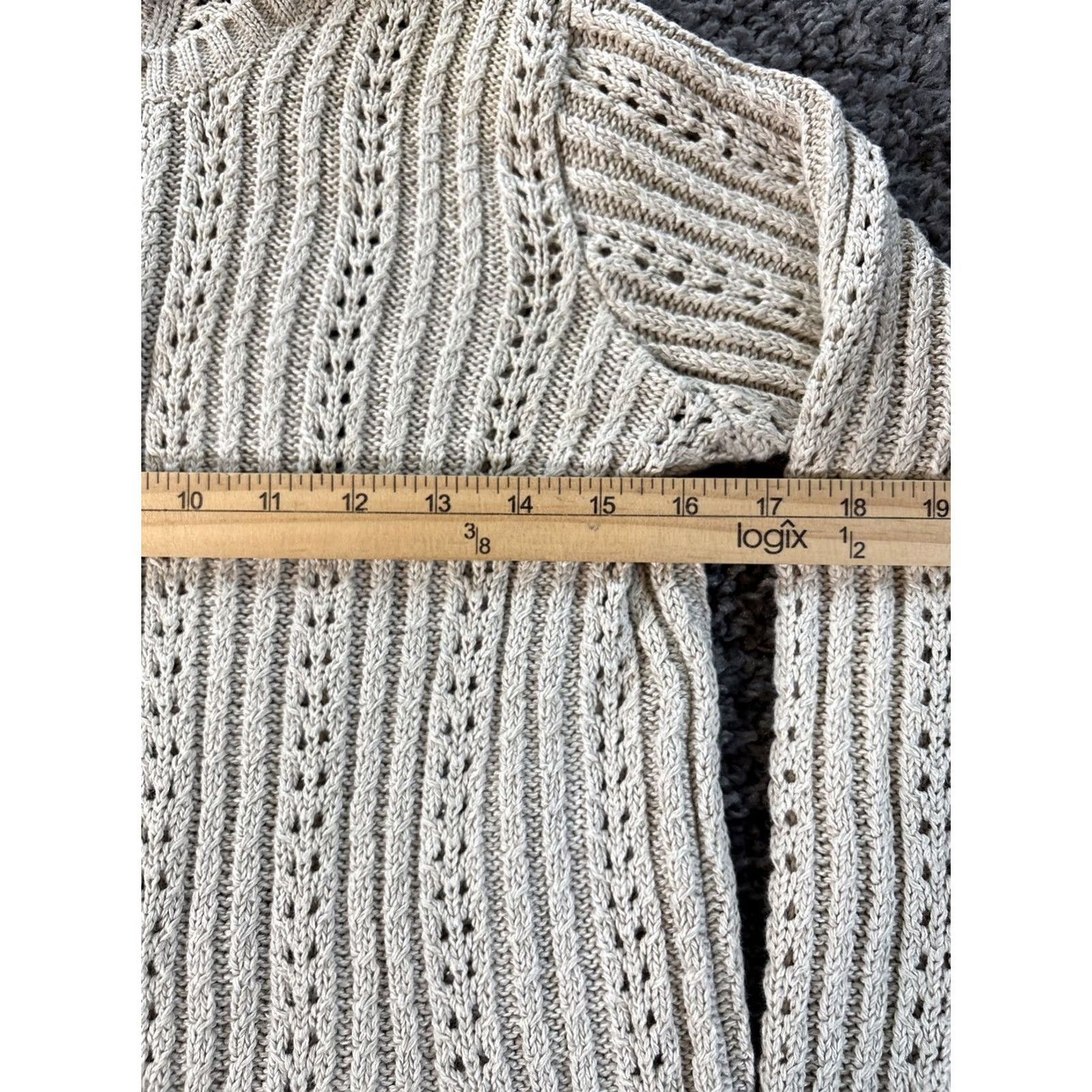 Ann Taylor VINTAGE Ann Taylor Cardigan Sweater Womens Small Ivory Linen Open Knit 90s Crew Neck Long Sleeve Knit Open-Knit S Women Size S / US 4 / IT 40 - 3 Thumbnail