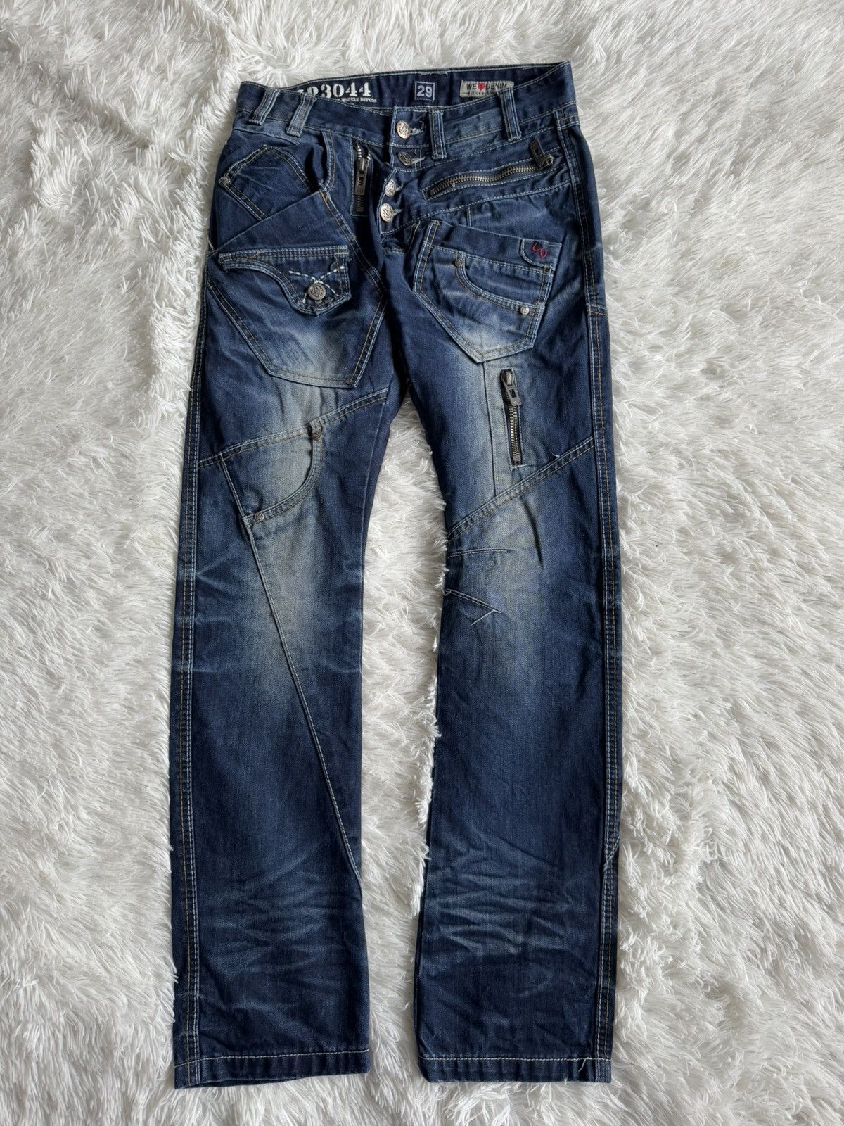 Pre-owned Avant Garde X If Six Was Nine Japan Rag Crazy Utility Patchwork Washed Wide Denim Jeans In Blue Jeans
