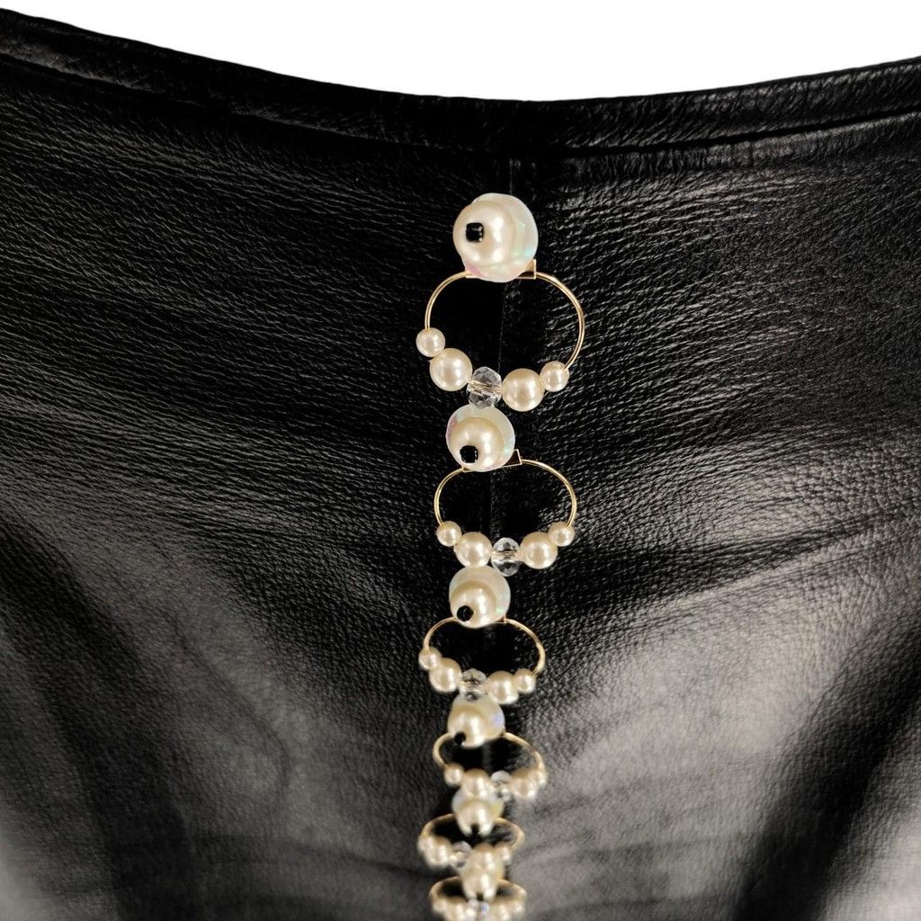 Gap Reworked vintage black leather skirt, hand-embellished Size 27" / US 4 / IT 40 - 4 Thumbnail