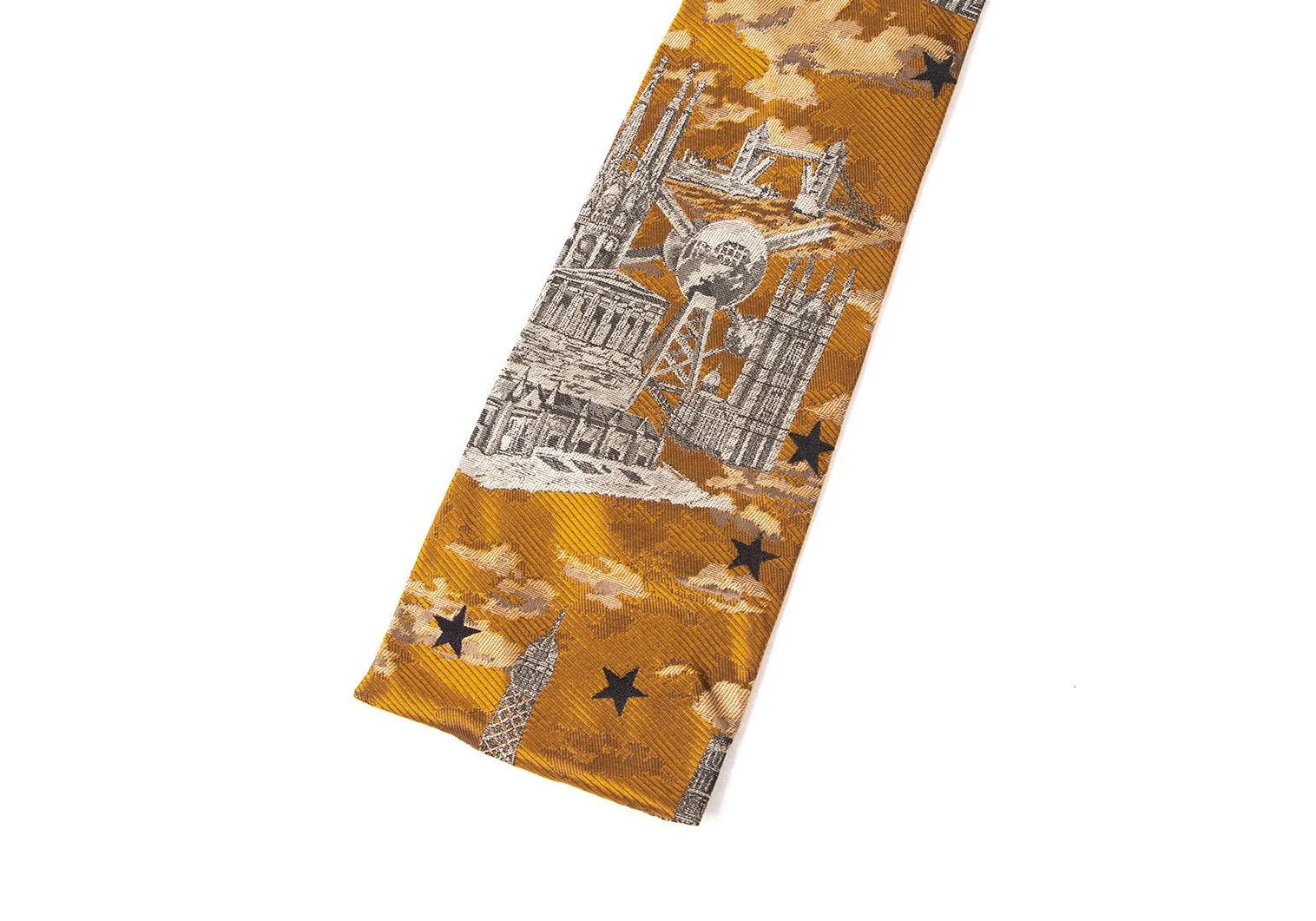 Jean Paul Gaultier Eiffel Tower Jacquard Square Silk Tie in Yellow-Grey Size ONE SIZE - 3 Thumbnail