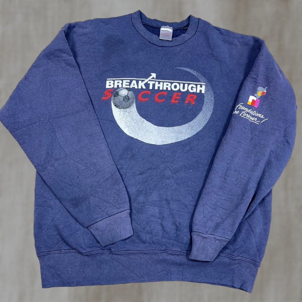 Fruit Of The Loom VINTAGE Fruit of the Loom Soccer Sweatshirt Men XL Blue Crewneck Sun Faded 90s Breakthrough Grunge Size US XL / EU 56 / 4 - 1 Thumbnail