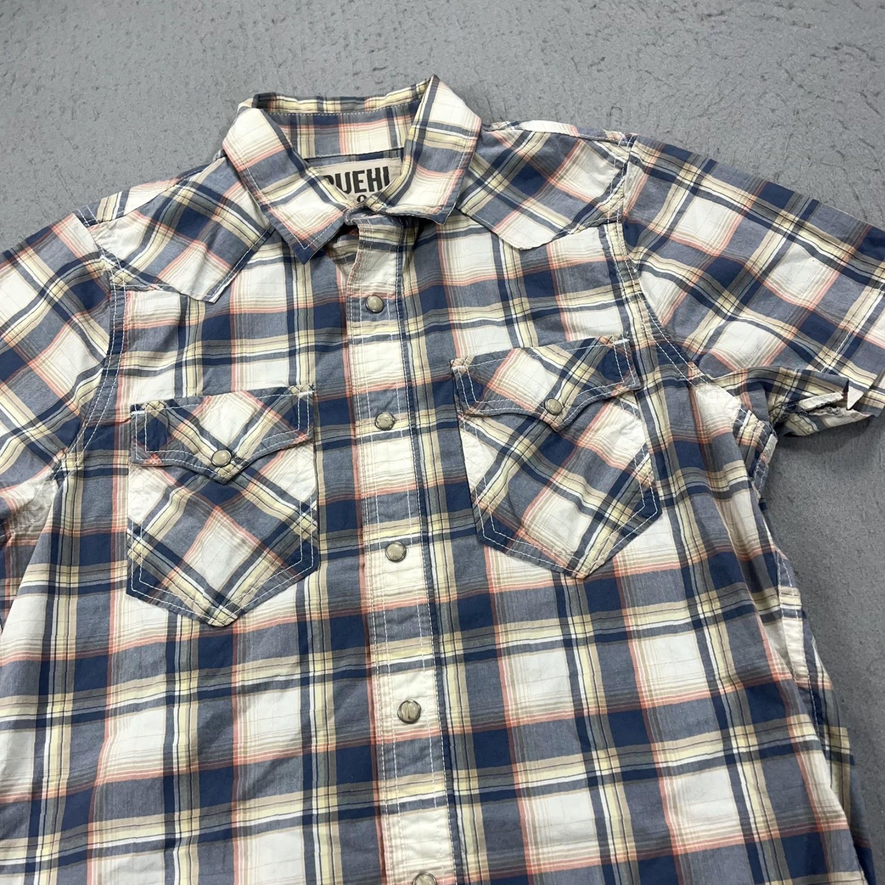 Vintage Ruehl No.925 Shirt Mens Small Blue Plaid Western Pearl Snap Short Sleeve Cotton Size US S / EU 44-46 / 1 - 3 Thumbnail