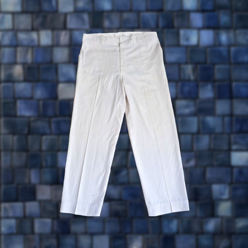 Vintage VINTAGE Angelica White 35x29 Polycotton Twill Chino Work Pants Men 1970s 60s 70s Rockabilly Straight Leg USA Size US 35 - 1 Thumbnail