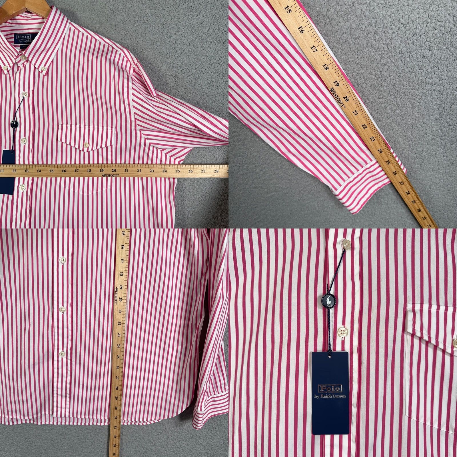 Polo Ralph Lauren Polo Ralph Lauren Poplin Shirt Men XL Pink White Stripe Custom Fit Shirt Long Sleeve Button-Up Collared Crafted with Cotton, Preppy Theme Mens Size US XL / EU 56 / 4 - 8 Thumbnail