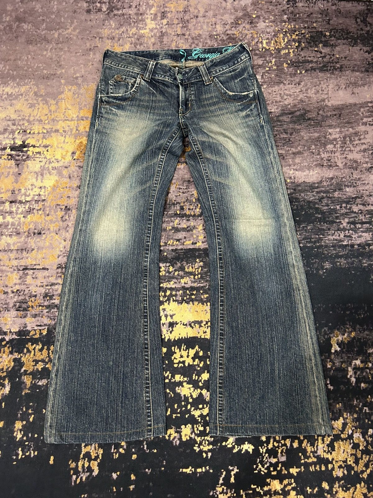 Japanese Brand Georgia Love Mud Wash Flare Pants Size US 30 / EU 46 - 5 Thumbnail