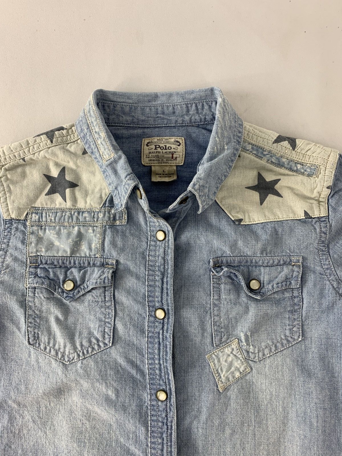 Polo Ralph Lauren Polo by Ralph Lauren Denim Shirt Dungarees Star Design Size L / US 10 / IT 46 - 4 Thumbnail