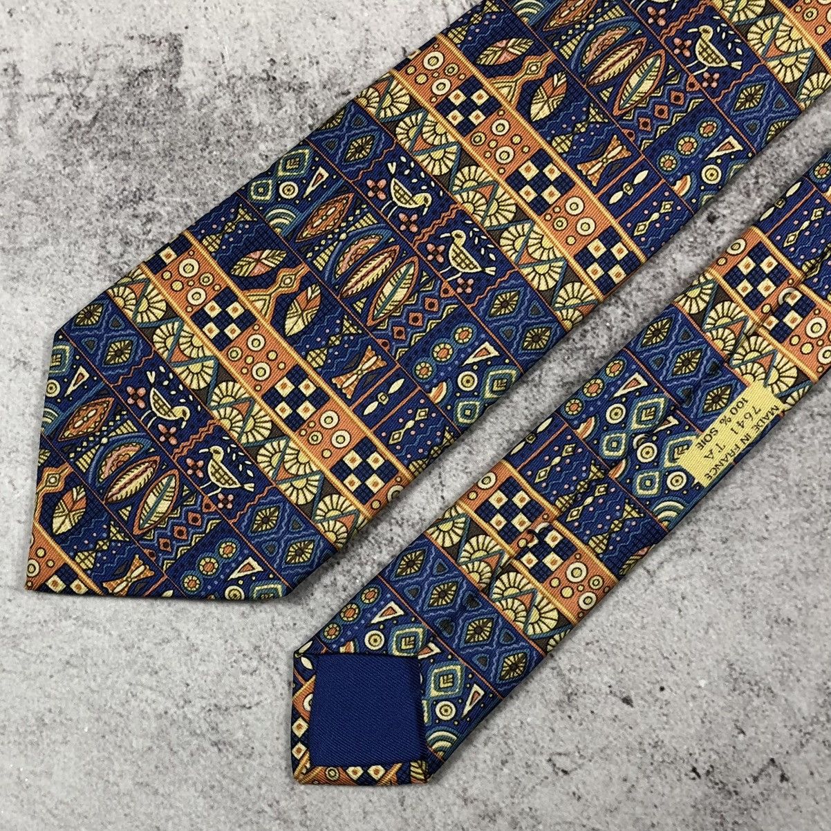 Hermes Hermes Paris Silk Tie Geometric Tribal Mosaic Bird Pattern Size ONE SIZE - 6 Thumbnail