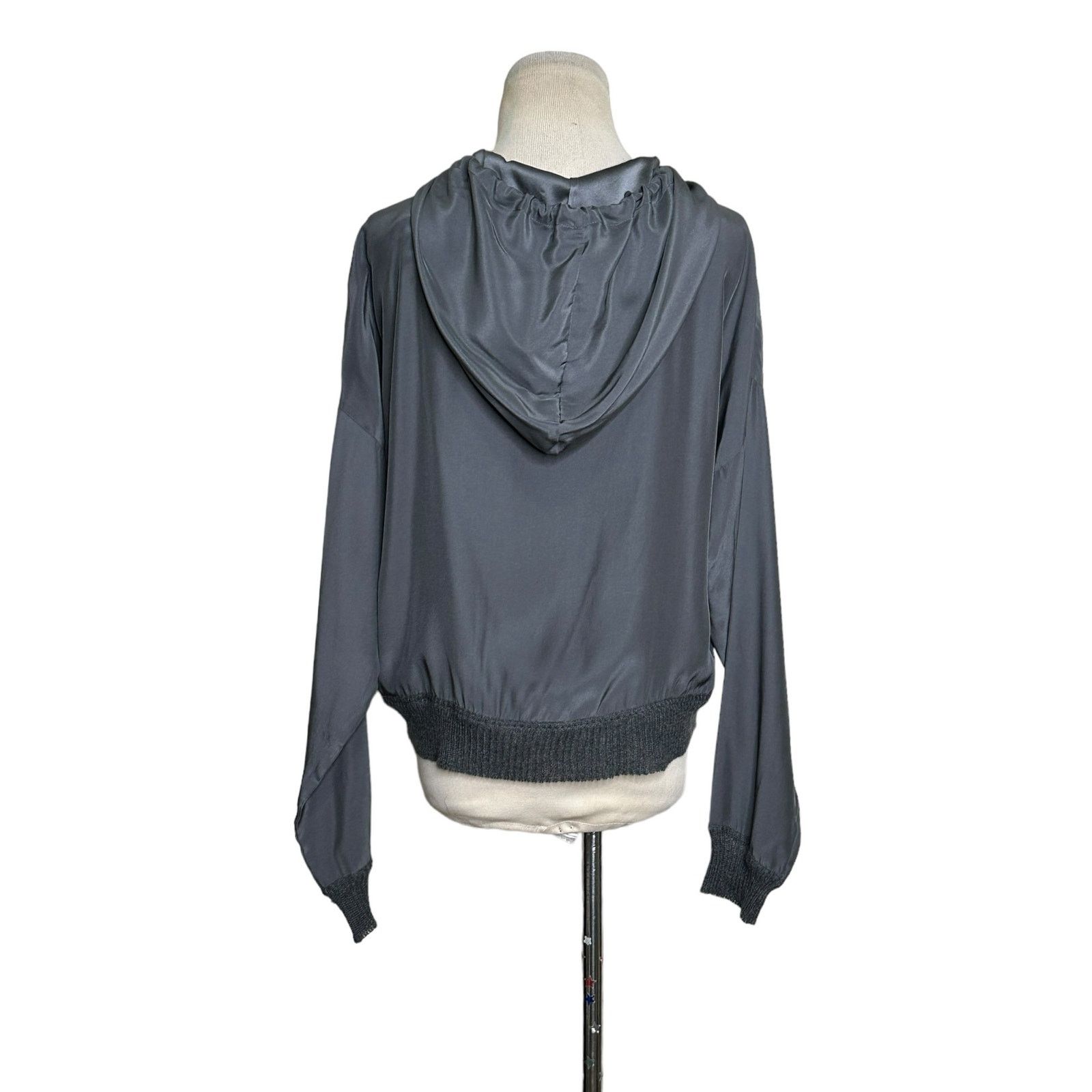 ATM Anthony Thomas Melillo ATM Gray Silk Charmeuse Zip-Front Hoodie Jacket size Small Size S / US 4 / IT 40 - 2 Thumbnail