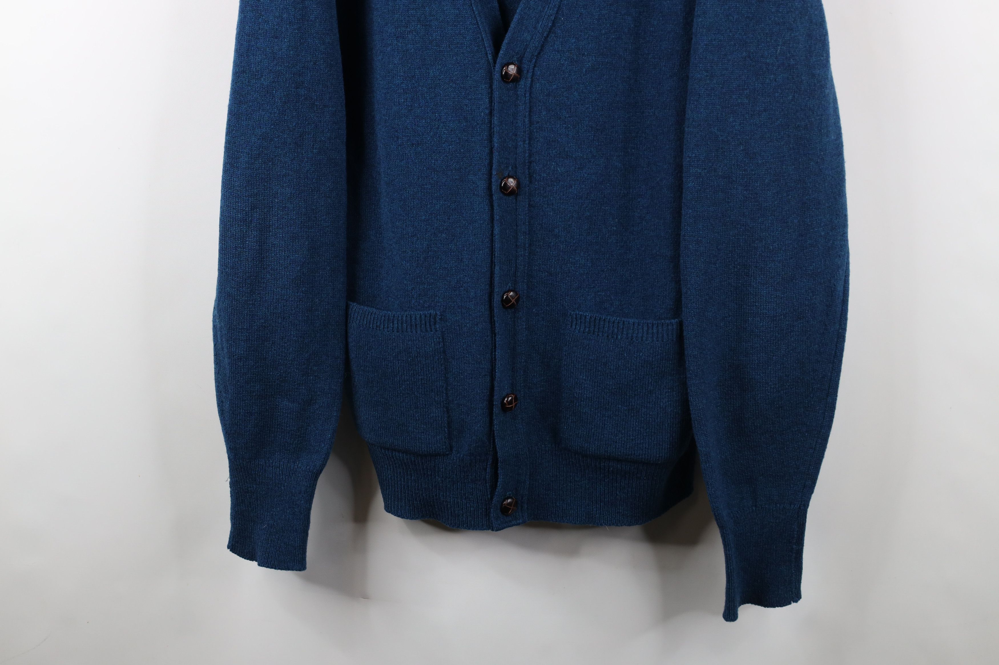 L.L. Bean × Vintage Vintage 90s LL Bean Lambswool Knit Cardigan Sweater Blue Size US L / EU 52-54 / 3 - 3 Thumbnail