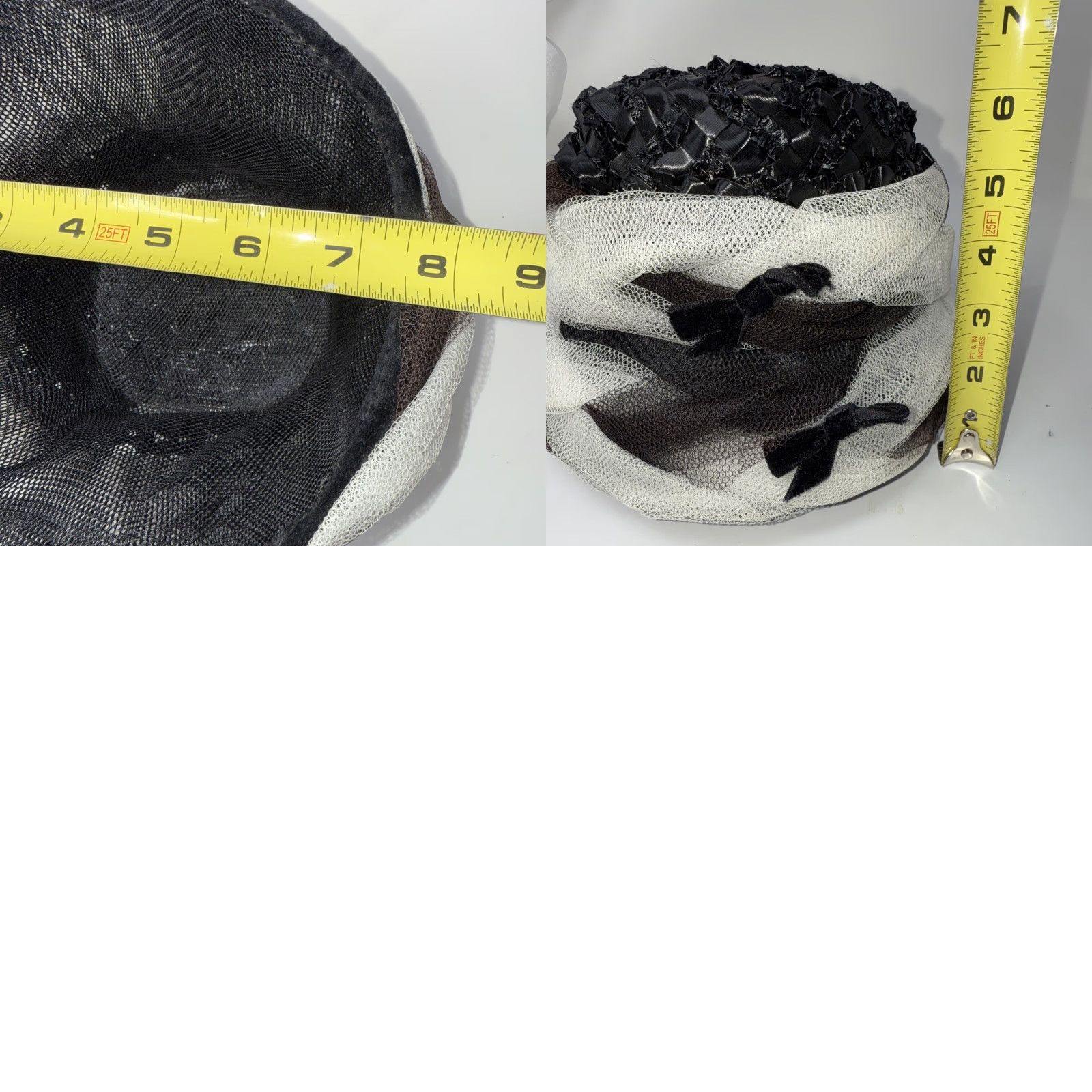 Vintage VINTAGE Flapper Hat Women’s Ribbon Netting Lace Metal Rim Black White Hat Size ONE SIZE - 8 Thumbnail