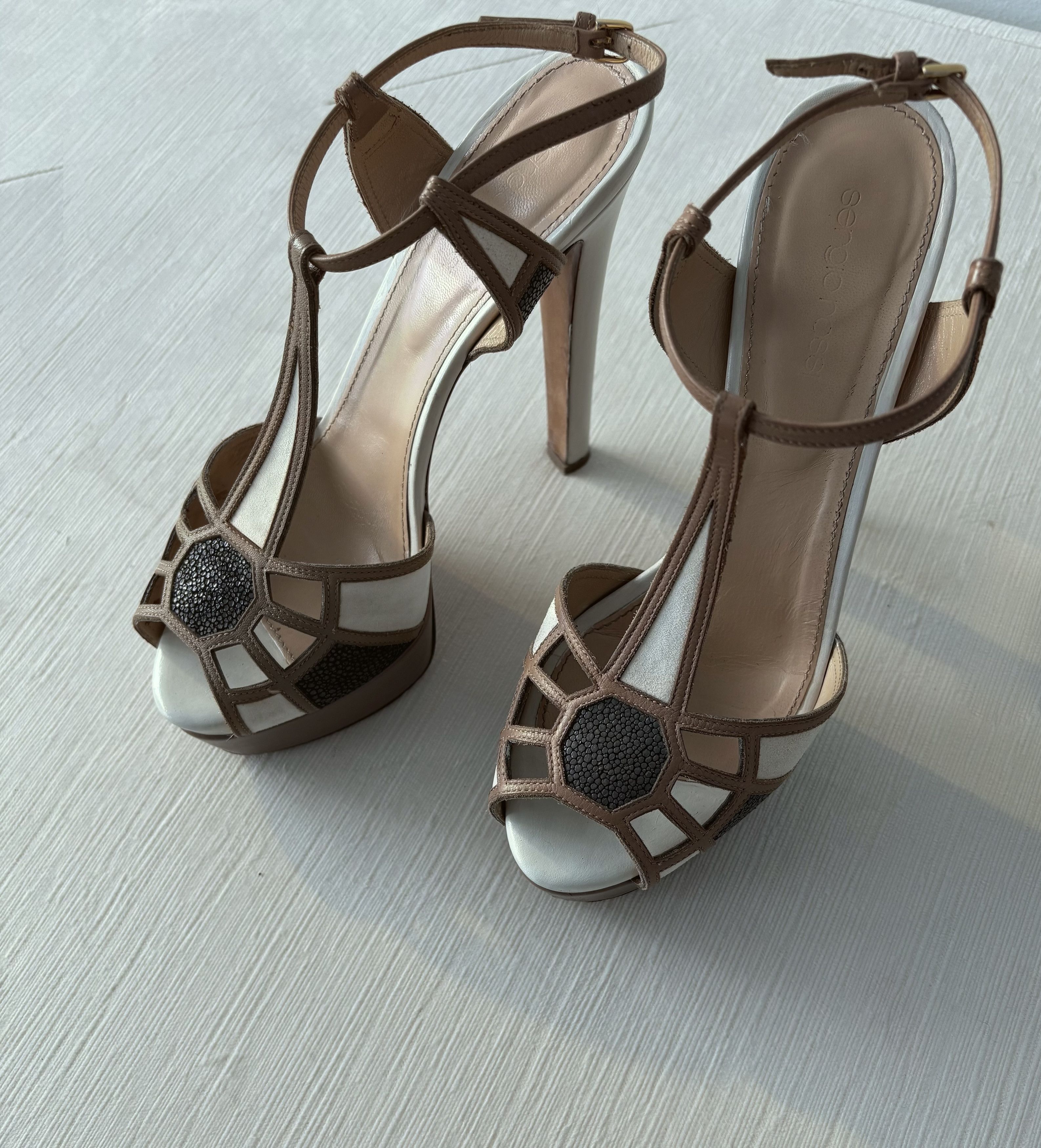 Sergio Rossi Sergio Rossi Leather & Suede Cage Platform Heels Size 39.5 Size US 9.5 / IT 39.5 - 2 Thumbnail