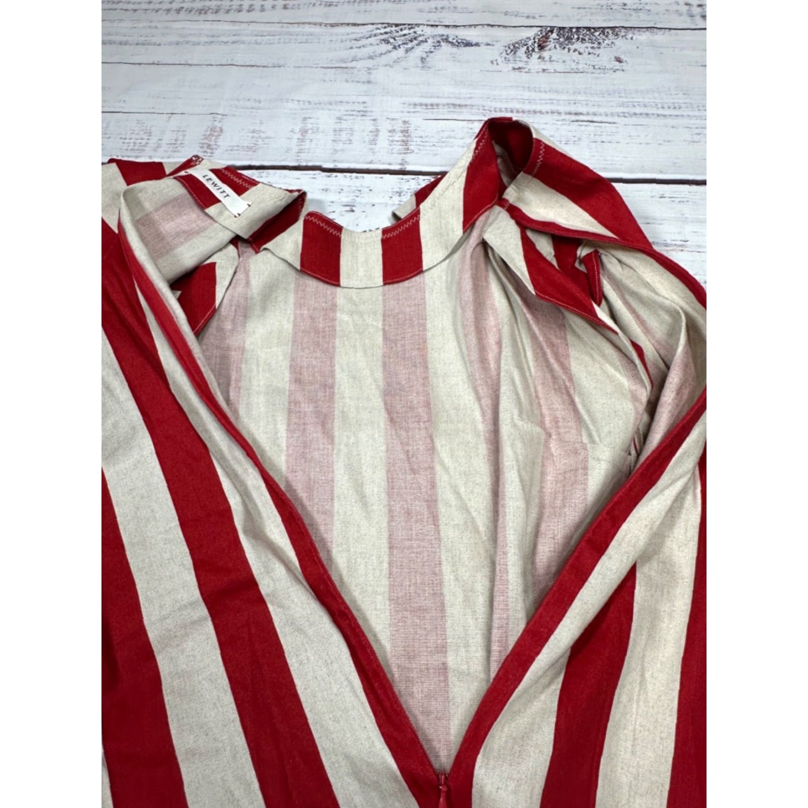 Vintage Lewitt Womens Short Flutter Sleeve Mini Dress Small Red Beige Stripe Dress Womens Small Red Beige Stripe Size 28" / US 6 / IT 42 - 5 Thumbnail