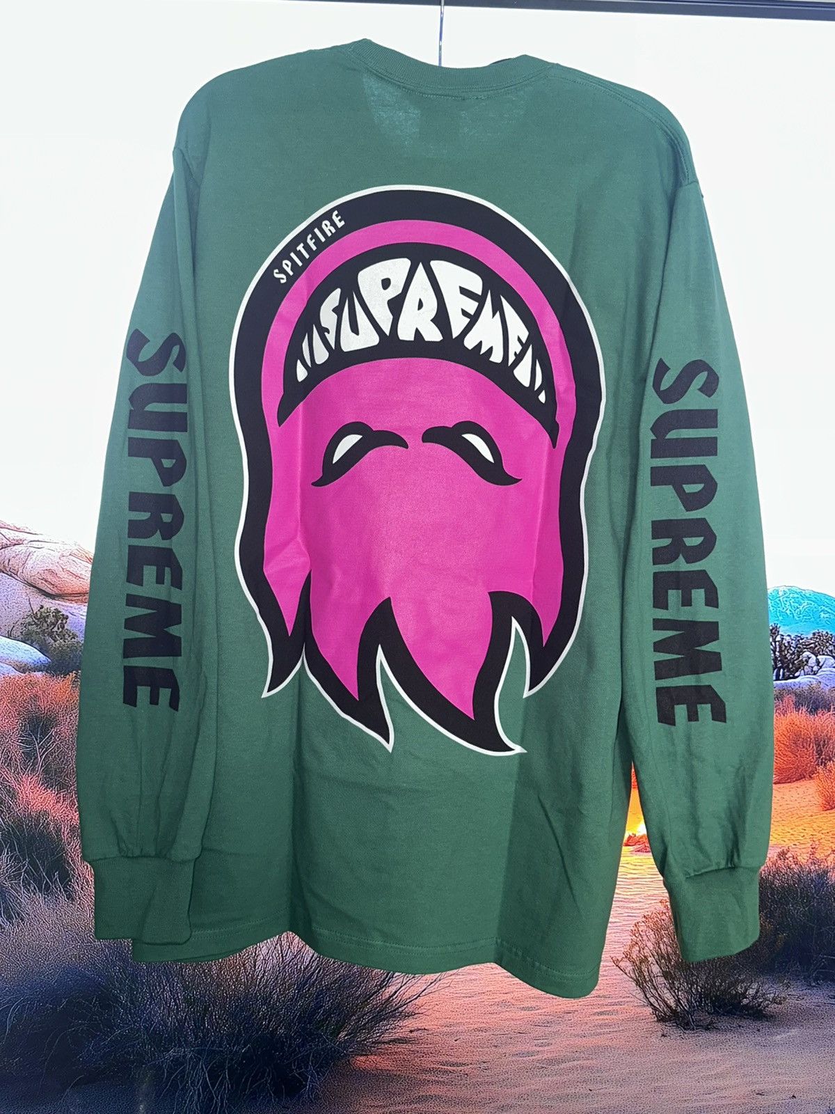 ② XL Supreme Spitfire L/S Tee pine Supreme Supreme Spitfire Big Head L/S Tee LIGHT PINE | Grailed