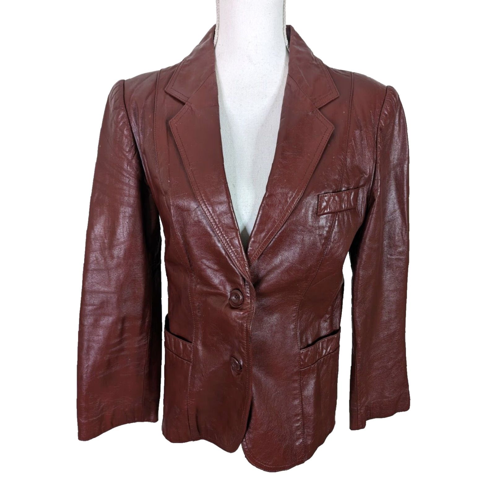 Vintage VINTAGE 70s Leather burgundy red leather blazer Coat Moto Biker Bomber jacket M Mens Size M / US 6-8 / IT 42-44 - 2 Thumbnail
