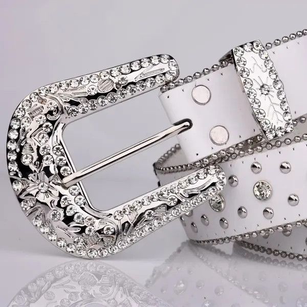 Leather Kitazawa x Aoki 105 cm Punk Rhinestone White Belt Size ONE SIZE - 2 Thumbnail