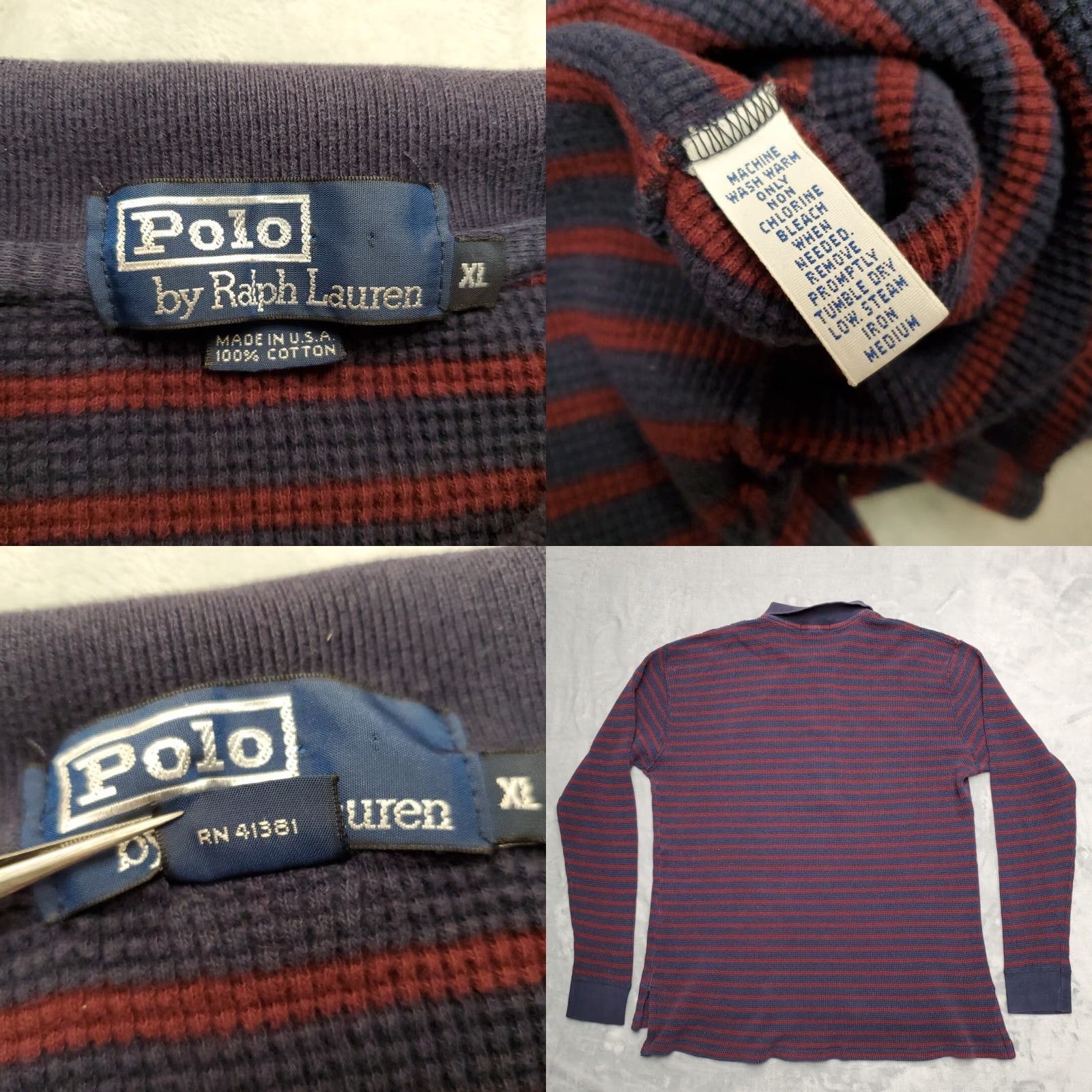 Polo Ralph Lauren Polo Ralph Lauren Shirt Mens XL Red Blue Stripe Waffle Thermal Rugby Made in USA Ribbed Knit Polo Shirt Mens XL Red/Blue Stripe USA Vintage Mens Size US XL / EU 56 / 4 - 8 Thumbnail