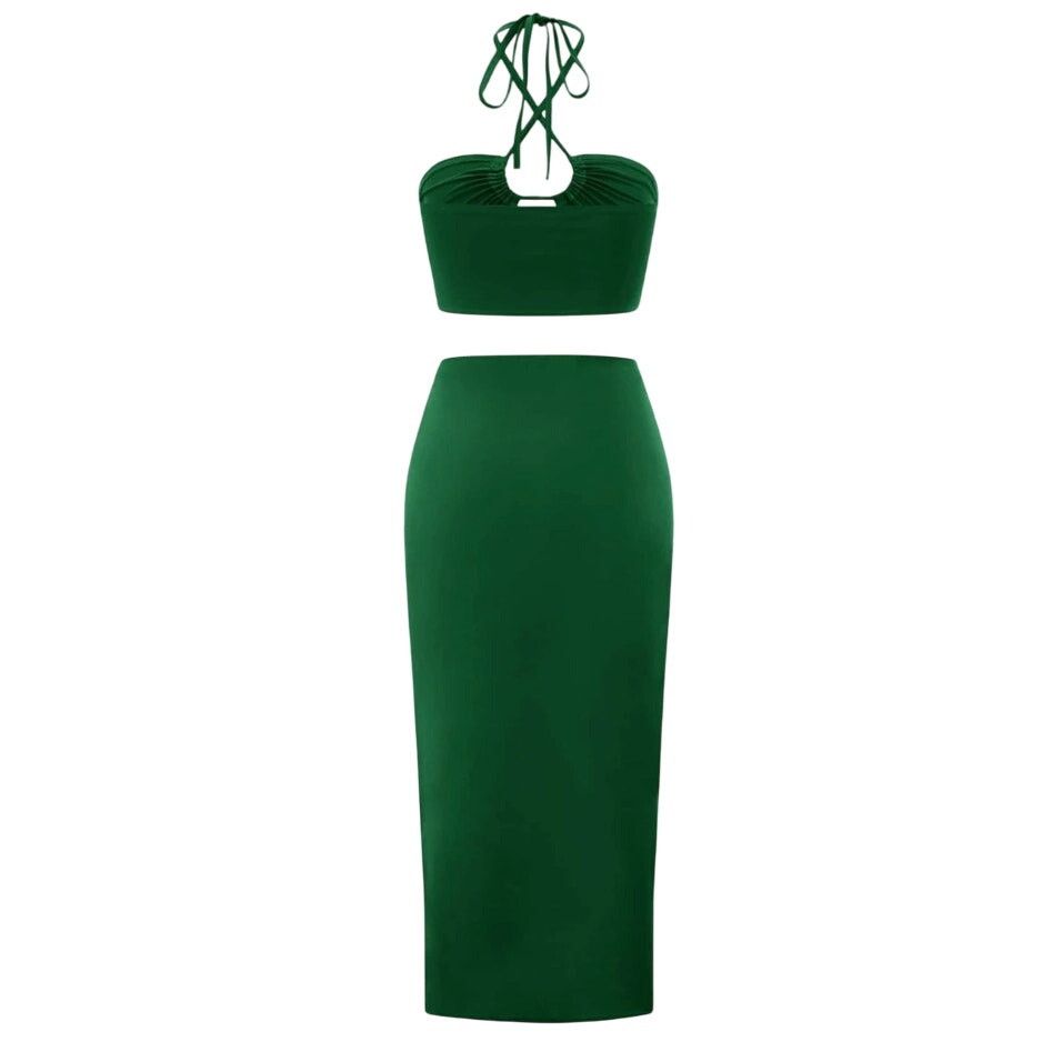 Shein Tie Back Halter Top & Twist Front Skirt in Green, Size S Size 27" / US 4 / IT 40 - 2 Thumbnail