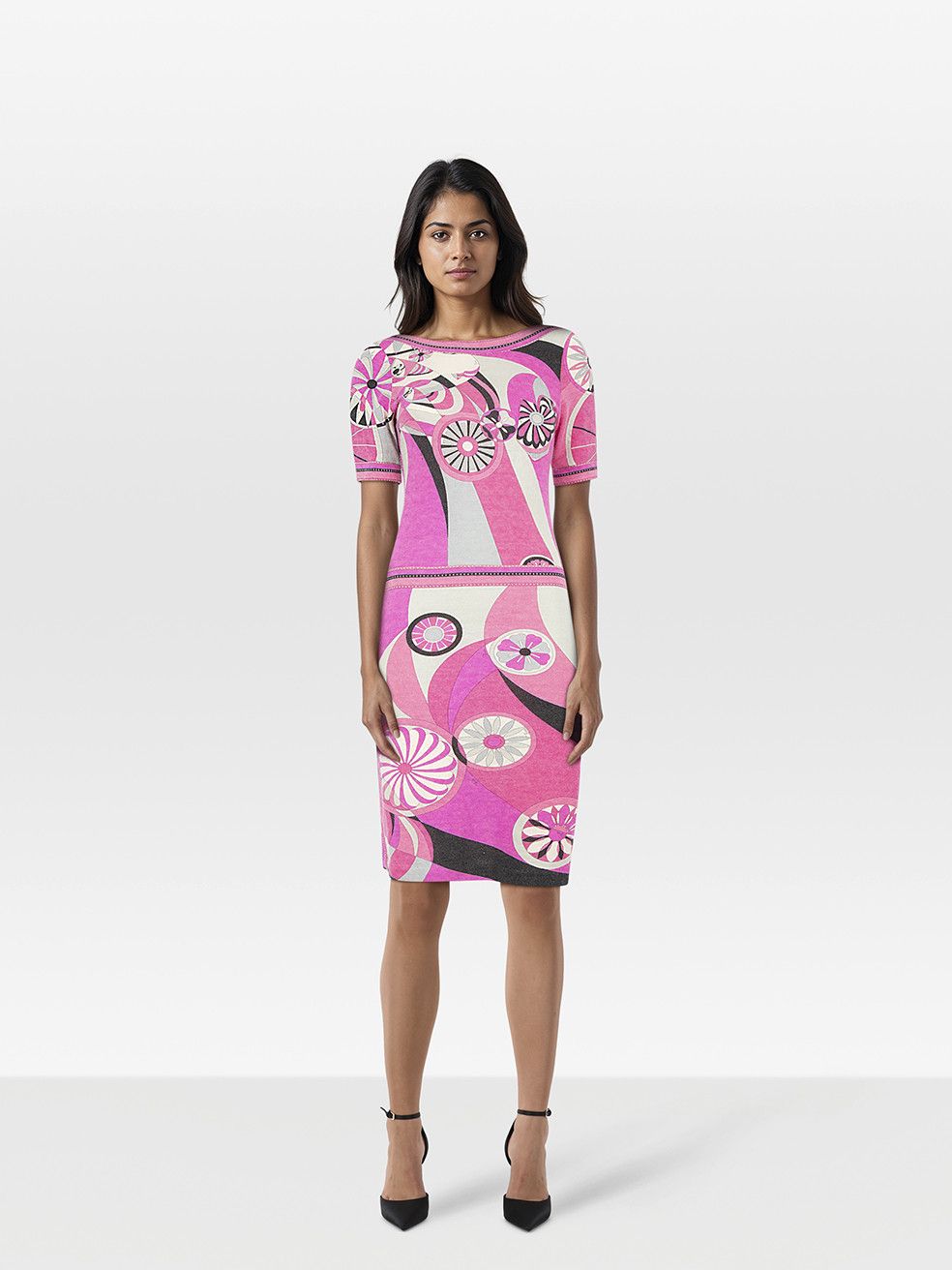 Emilio Pucci Abstract Wool Short Sleeve Dress Size M / US 6-8 / IT 42-44 - 1 Thumbnail