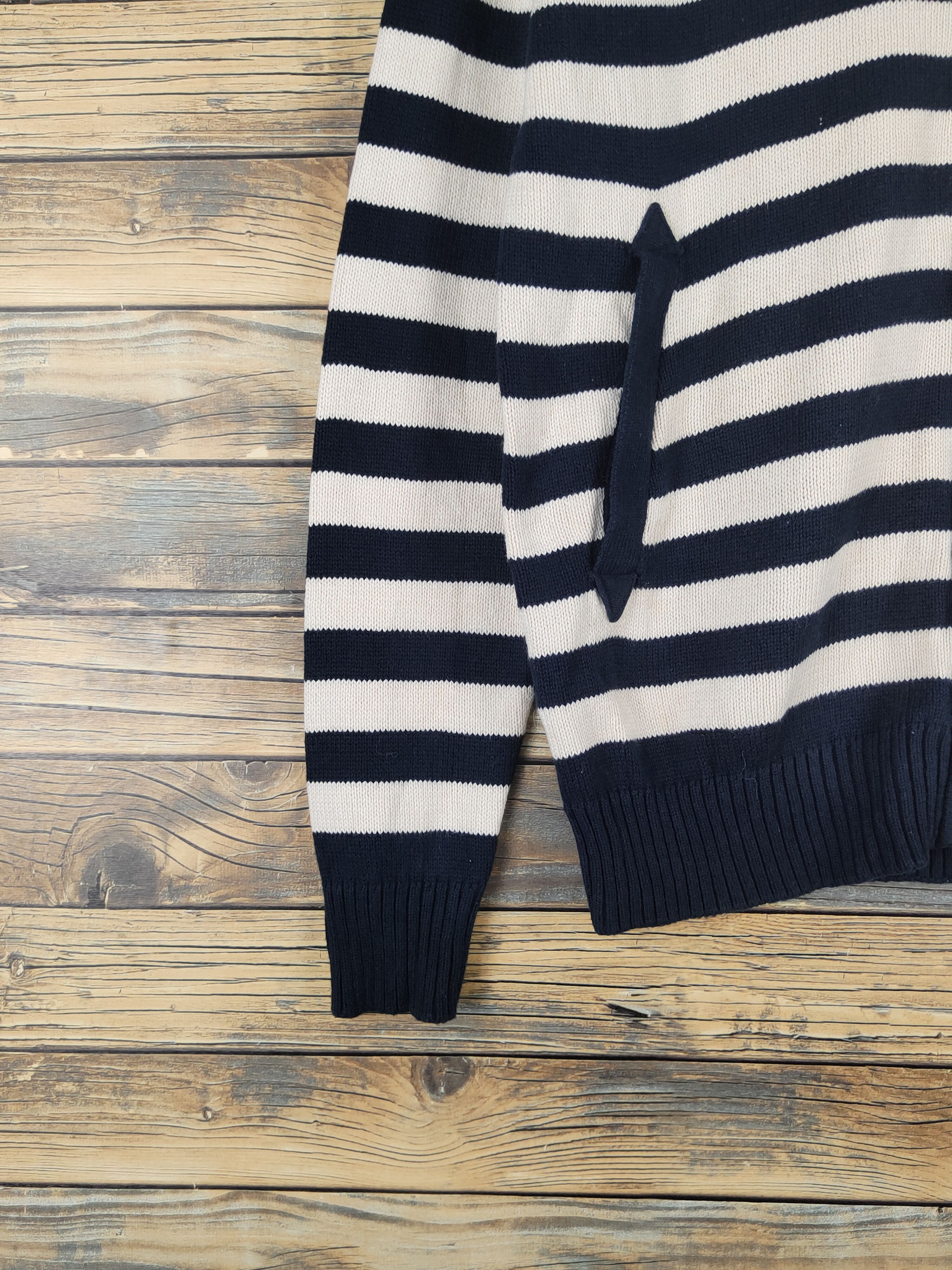 Homespun Knitwear × Japanese Brand × Vintage Inditex Navy Cream Stripe Knitwear Sweaters #W1358 Size US M / EU 48-50 / 2 - 4 Thumbnail