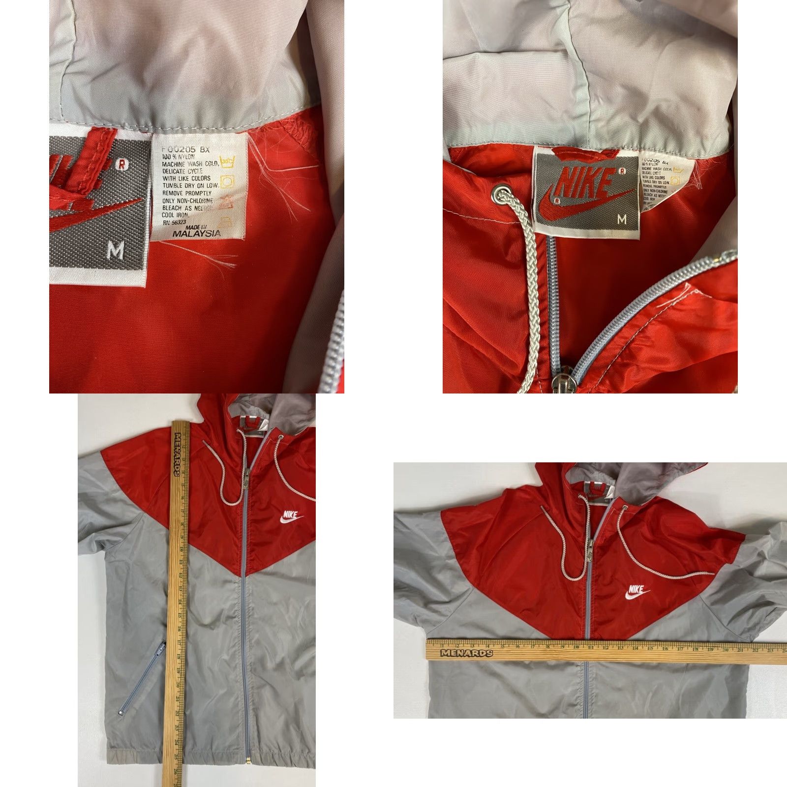Nike VINTAGE Nike Windbreaker Jacket Hooded Nylon Sz M Gray Red 80s 90s Mens Lightweight Regular Zip Pockets Running Jogging Walking Size US M / EU 48-50 / 2 - 8 Thumbnail