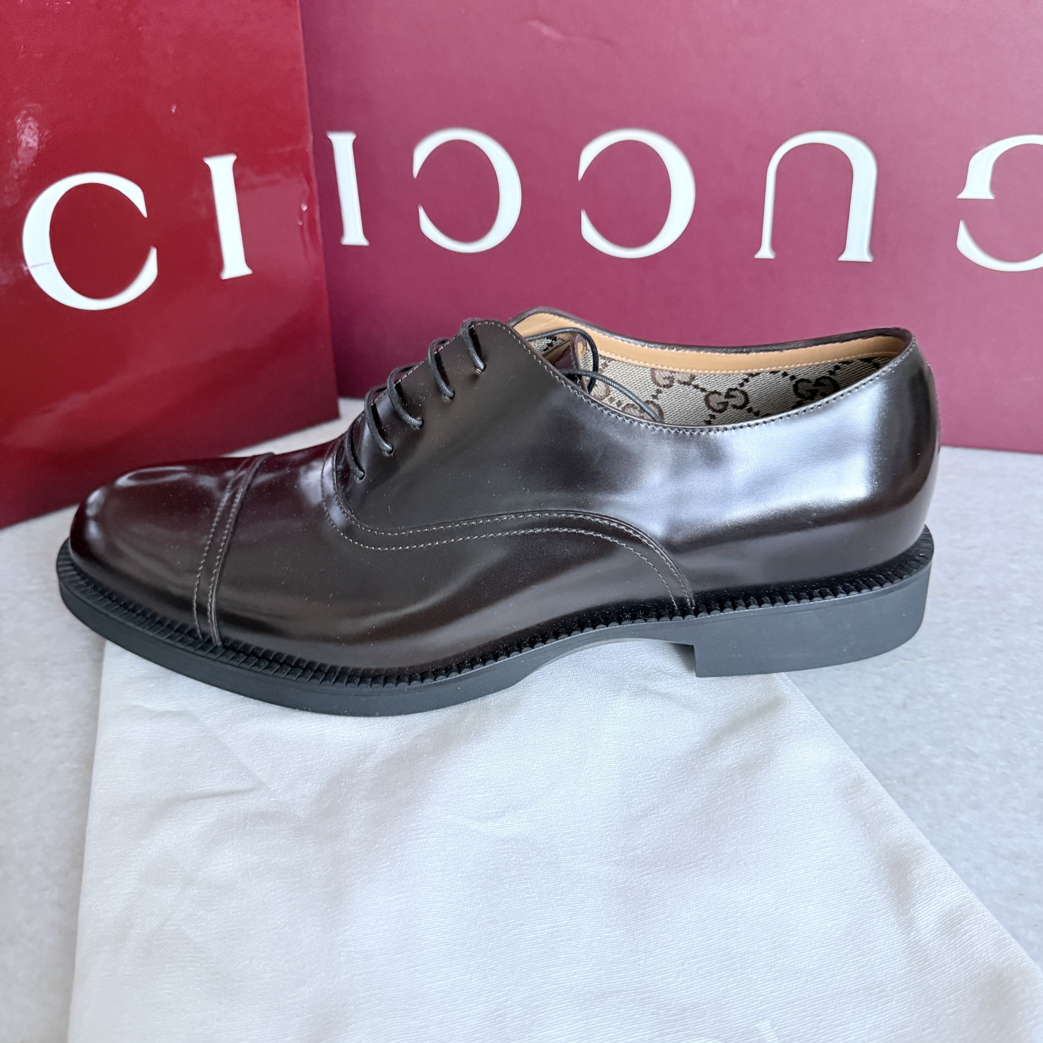 Gucci Gucci 812153 Mens Tempe Cap-Toe Brown Leather Oxford Shoes Size US 8.5 / EU 41-42 - 8 Thumbnail