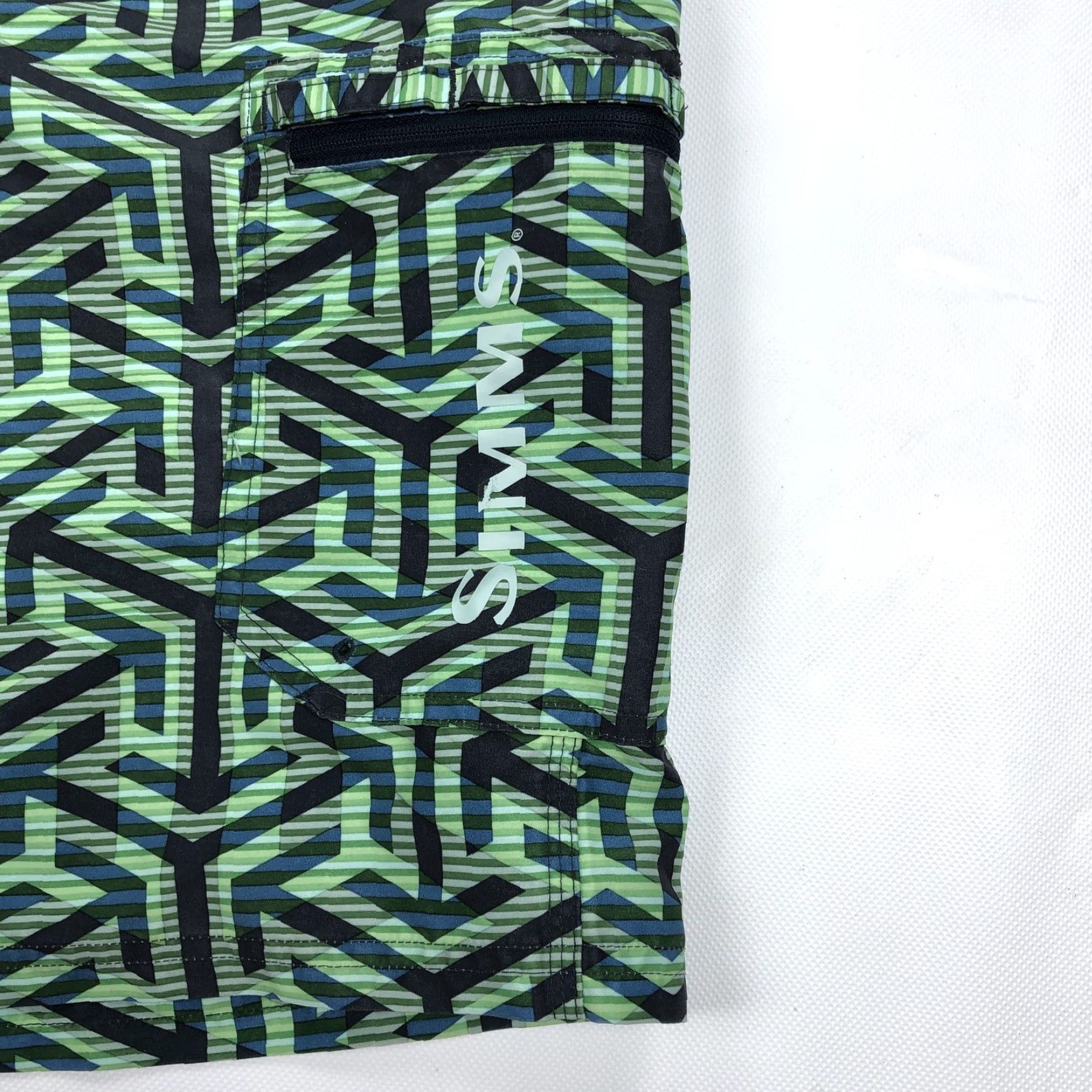 Vintage SIMMS Men's 36 Green Black Blue Geo Greca Board Shorts Swim Trunks Size US 36 / EU 52 - 2 Thumbnail