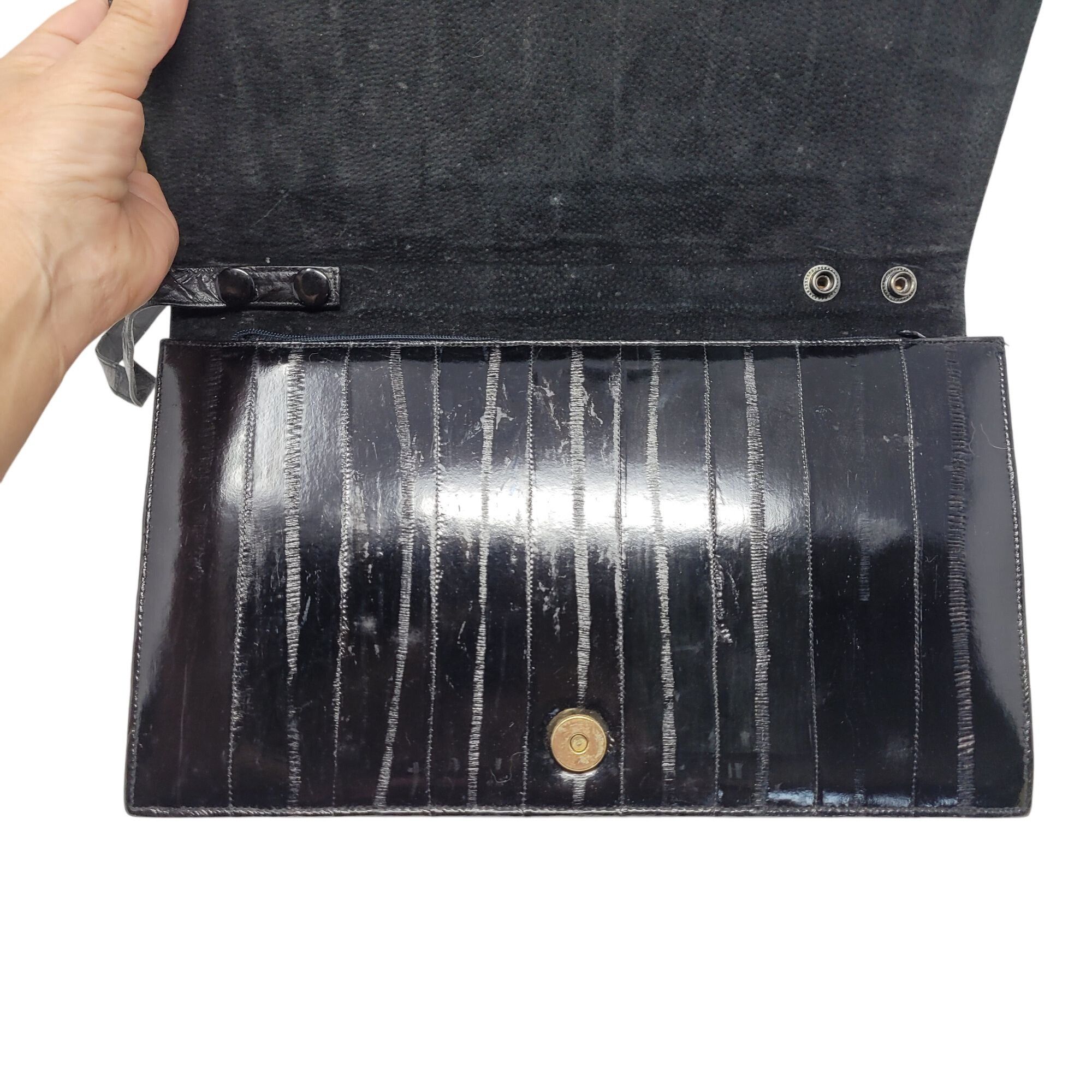 Vintage Vintage Womens Genuine Eel Skin Convertible Clutch Black Kor Size ONE SIZE - 13 Thumbnail