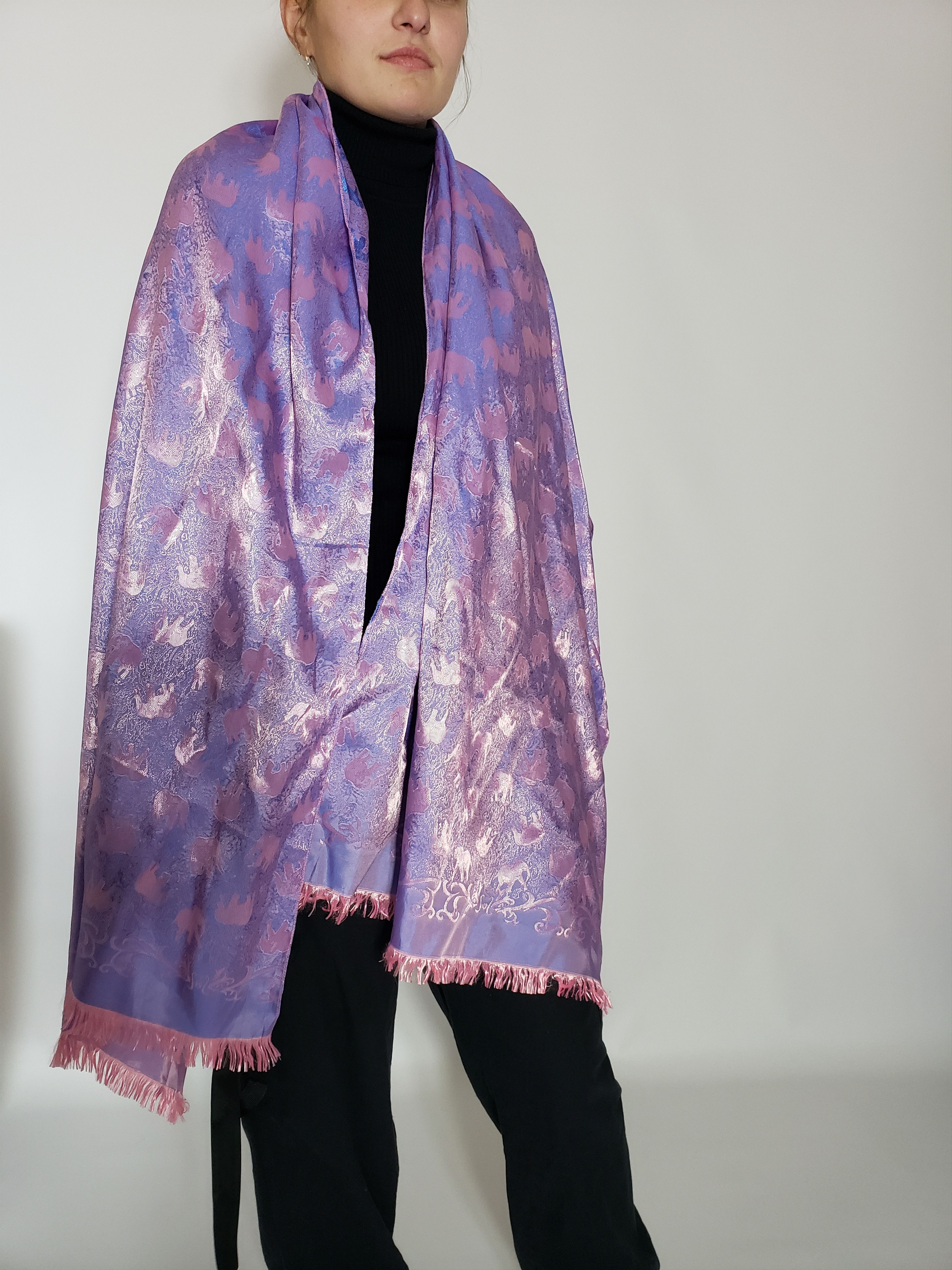 Other 100% Silk Scarf ELEPHANTS violet Size ONE SIZE - 1 Thumbnail