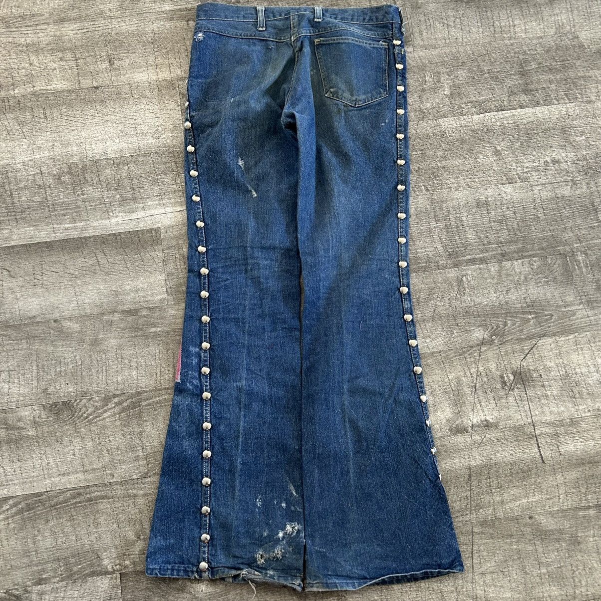 Vintage 70s Hippie Dome Studded Patchwork Bell Bottoms Size US 32 / EU 48 - 3 Thumbnail