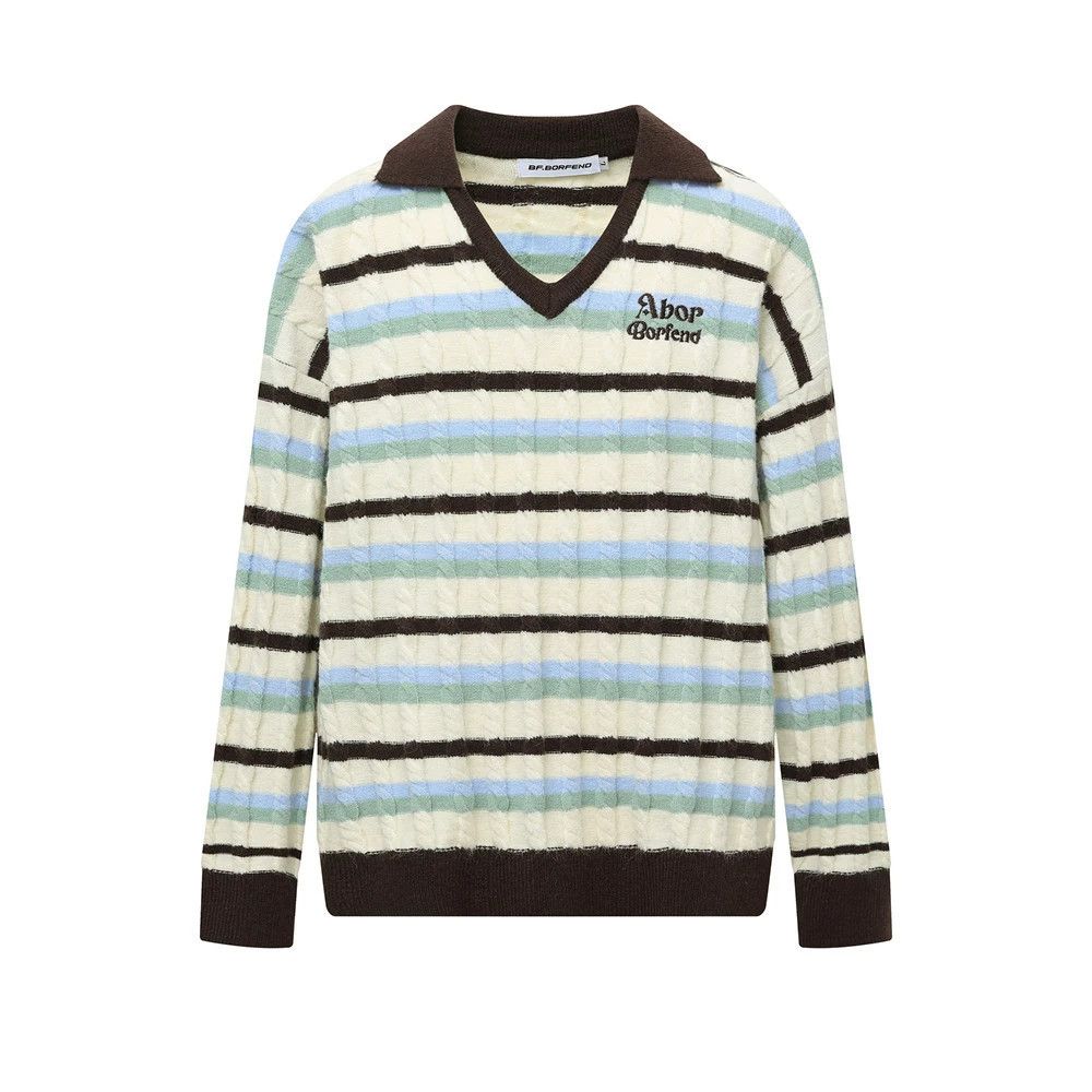 Vintage Men's casual loose striped lapel long-sleeved sweater Size US L / EU 52-54 / 3 - 1 Thumbnail
