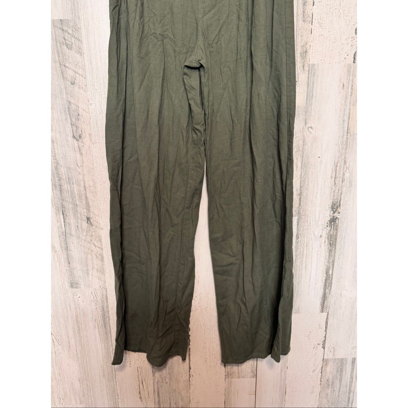 Other Fashion Nova Olive Green Wide Leg Pants Size M Linen Blend H Size 30" / US 8 / IT 44 - 5 Thumbnail