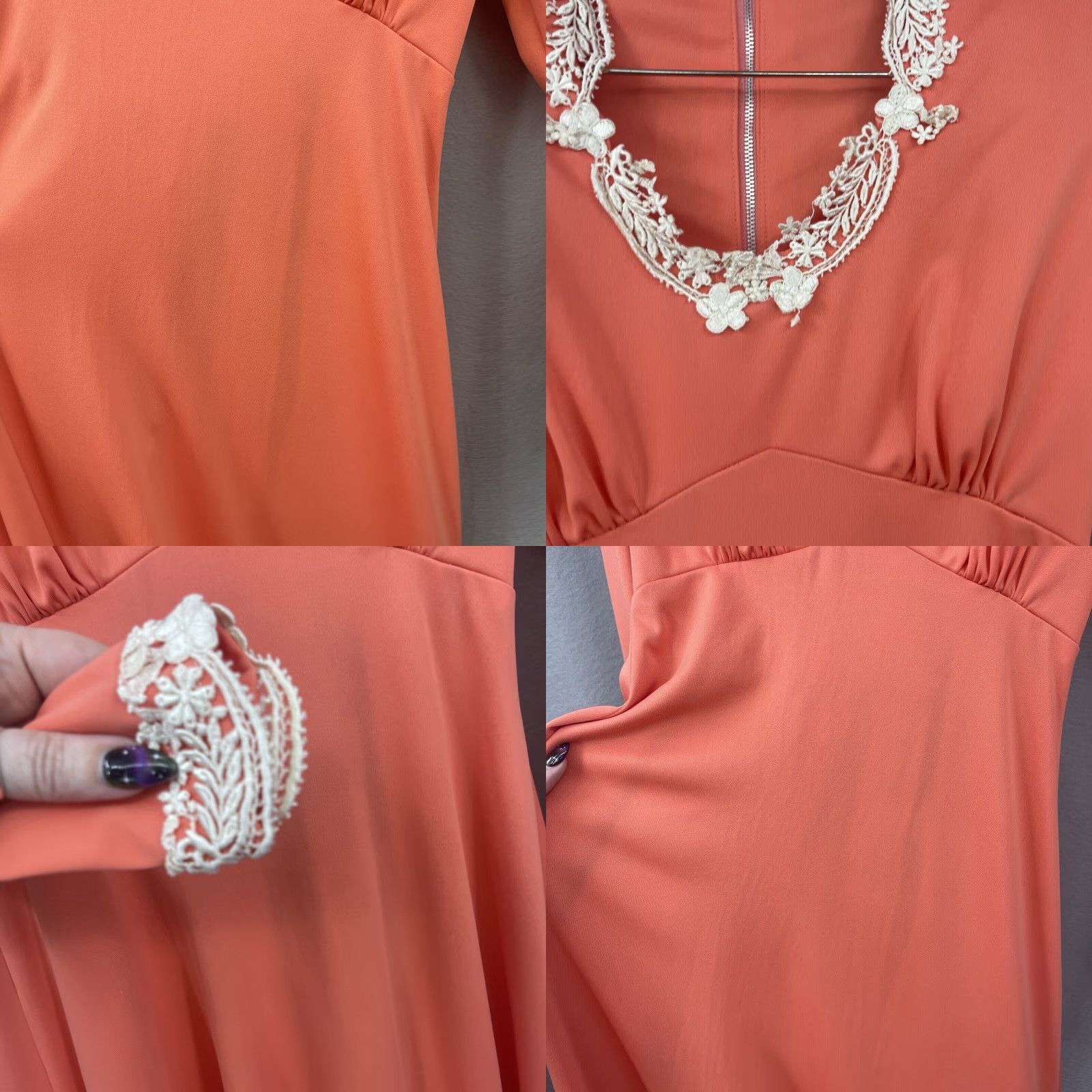 Vintage VINTAGE 70s Maxi Dress Lace Trim Orange Coquette Womens 9 Cottagecore READ Size M / US 6-8 / IT 42-44 - 8 Thumbnail