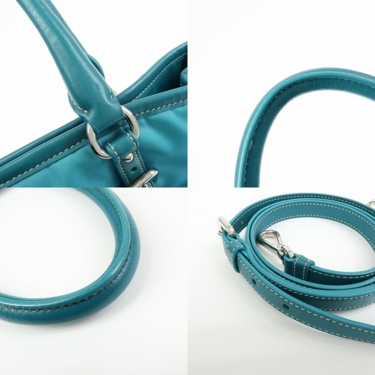 Prada Prada Nylon Leather Tote Blue Size ONE SIZE - 4 Thumbnail