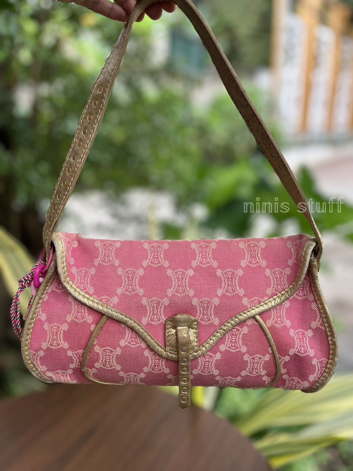 Celine Macadame Pink Denim Shoulder Bag, Women's