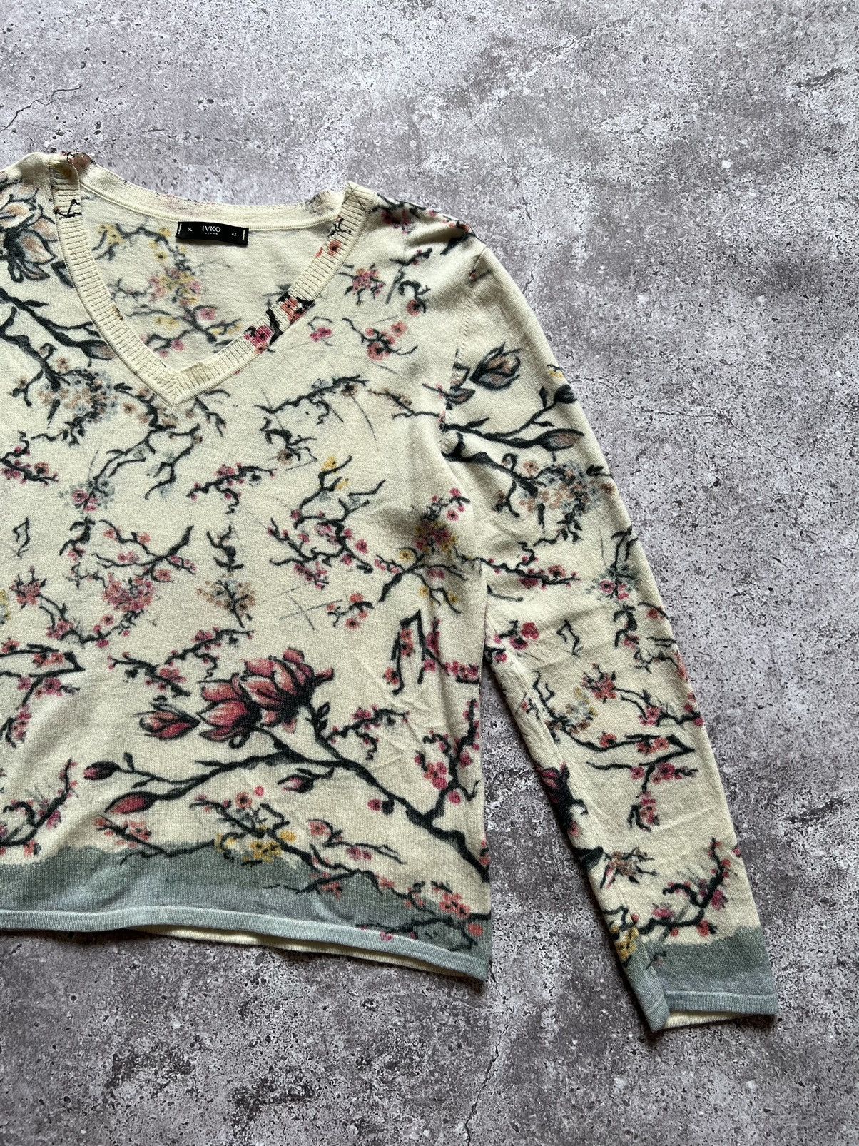 Designer Ivko Wool Sweater Flowers Print Size XL / US 12-14 / IT 48-50 - 3 Thumbnail