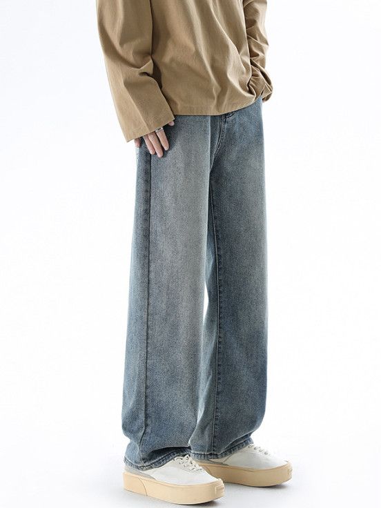 Jean Retro washed distressed men's loose wide-leg straight jeans Size US 32 / EU 48 - 3 Thumbnail