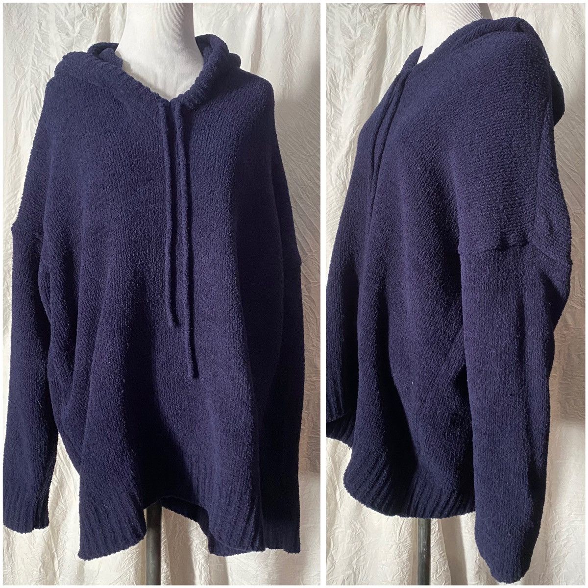 Vintage Navy, Chenille, Oversized Chunky Pullover Hooded Sweater Size ONE SIZE - 3 Thumbnail