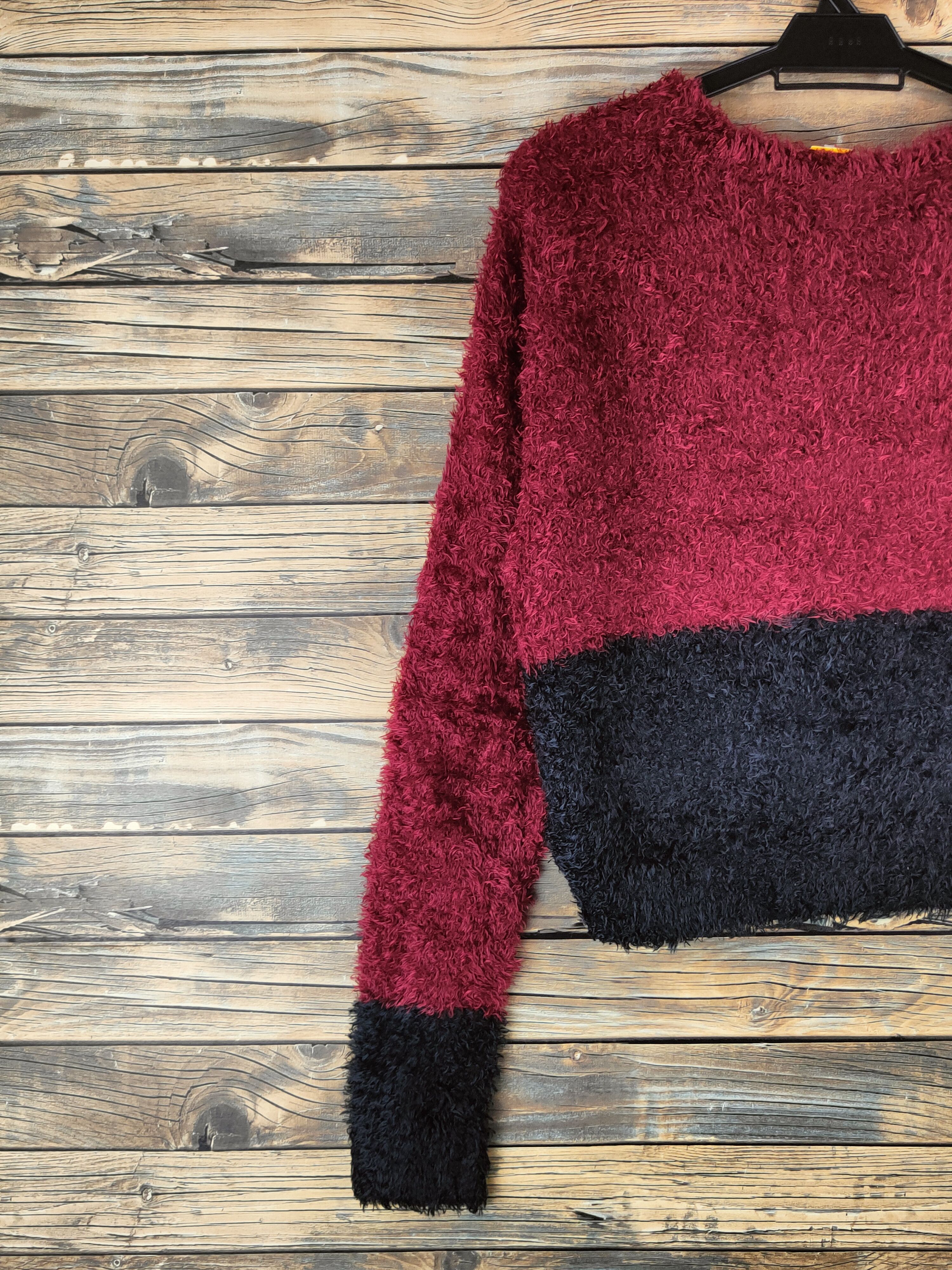 Japanese Brand DL Ingni Maroon Black Fur Mohair Knitwear Crop Tops #46-441 Size L / US 10 / IT 46 - 8 Thumbnail