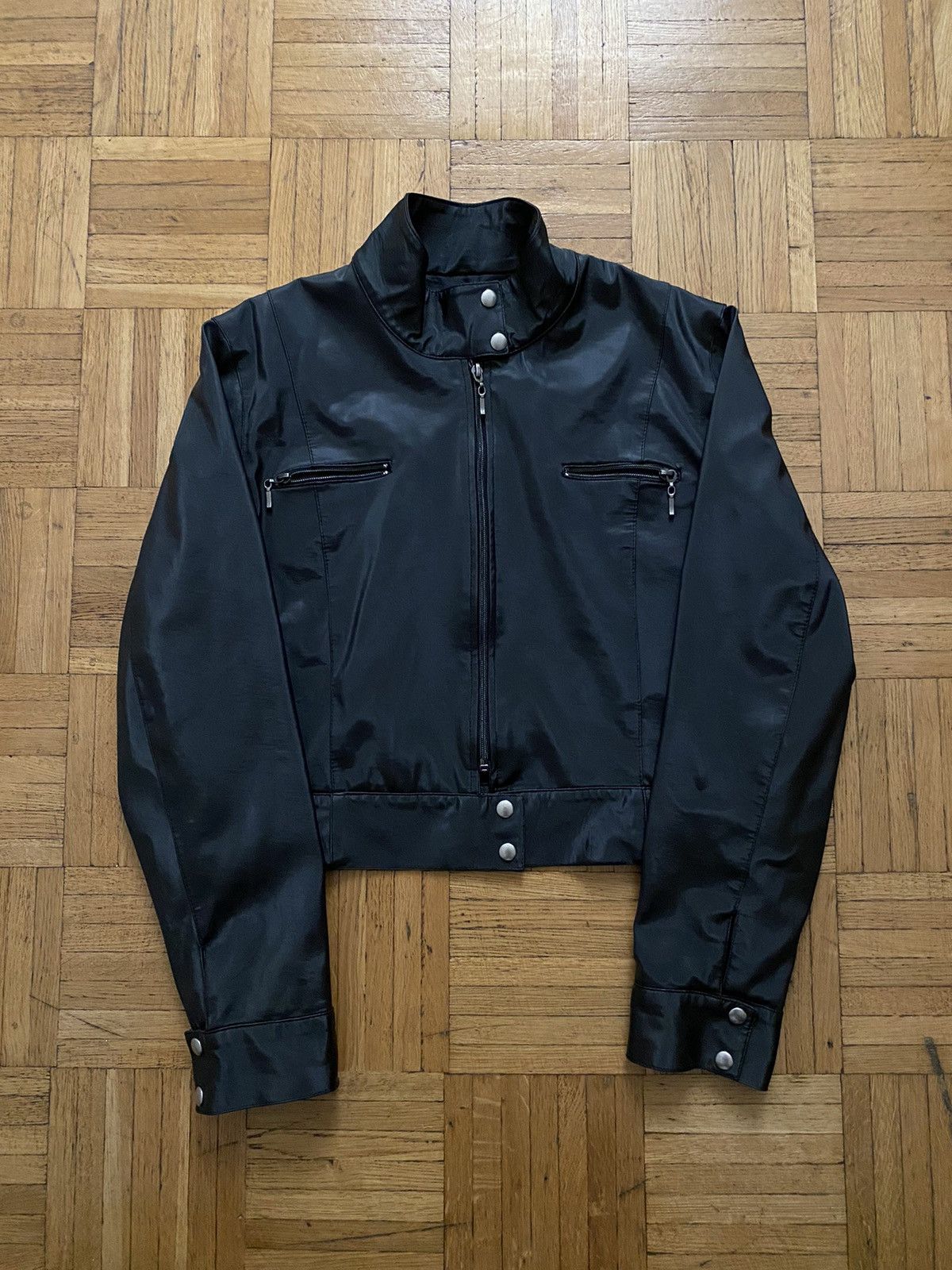 image of Avant Garde x Vintage Rick Style Pvc Cropped Biker Jacket in Black, Women's (Size Medium)