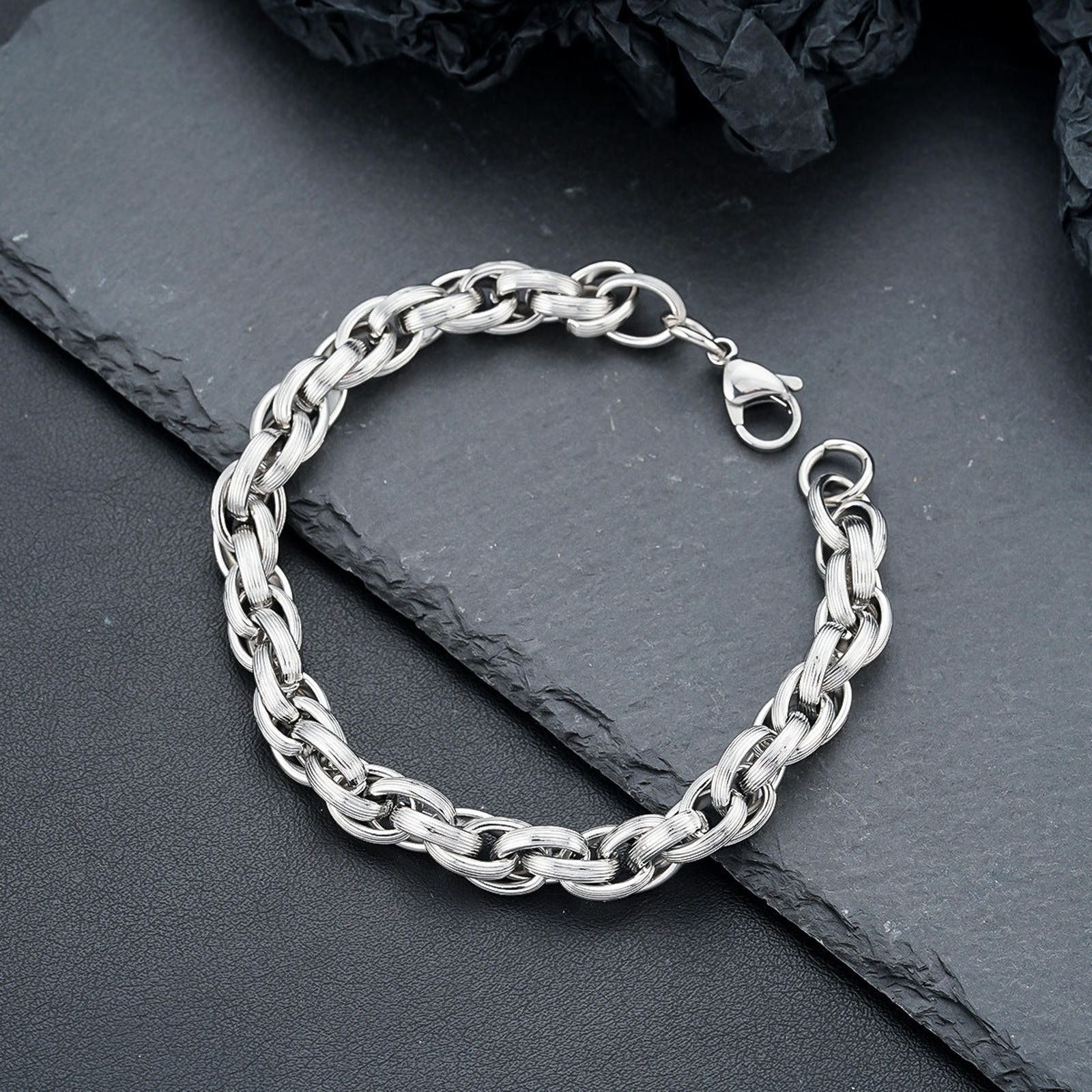 Jewelry Silver Chain Link Bracelet, Chunky Men's Bracelet Size ONE SIZE - 3 Thumbnail