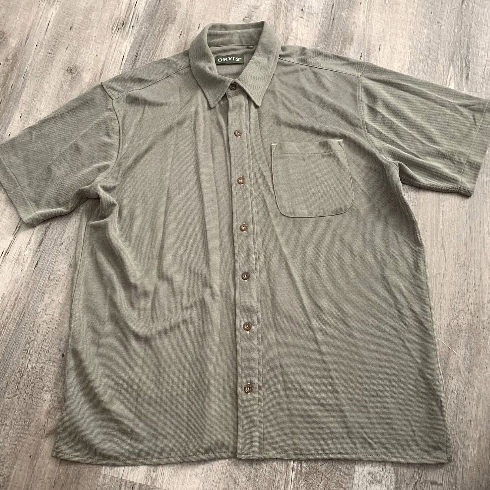 Orvis Orvis Mens Shirt Large Short Sleeve Button Up Sage Green Tencel Knit Casual Size US L / EU 52-54 / 3 - 3 Thumbnail