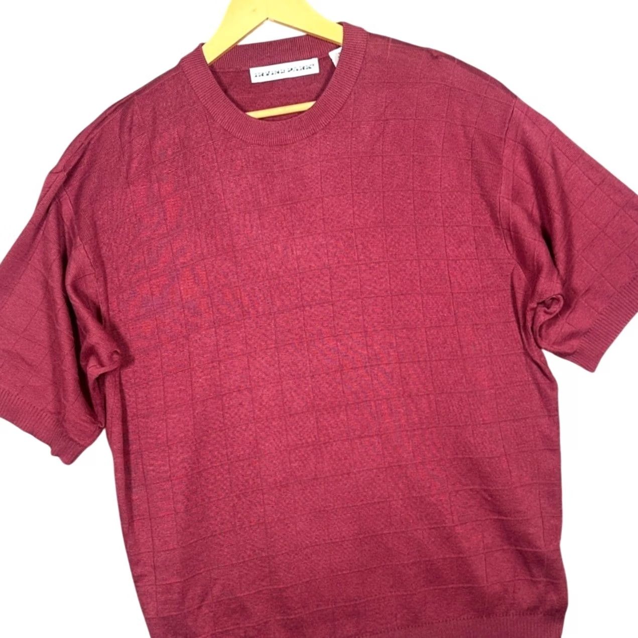 Vintage Irvine Park Mens Burgundy Textured Grid Knit Short Sleeve Sweater XLG Size US XL / EU 56 / 4 - 2 Thumbnail