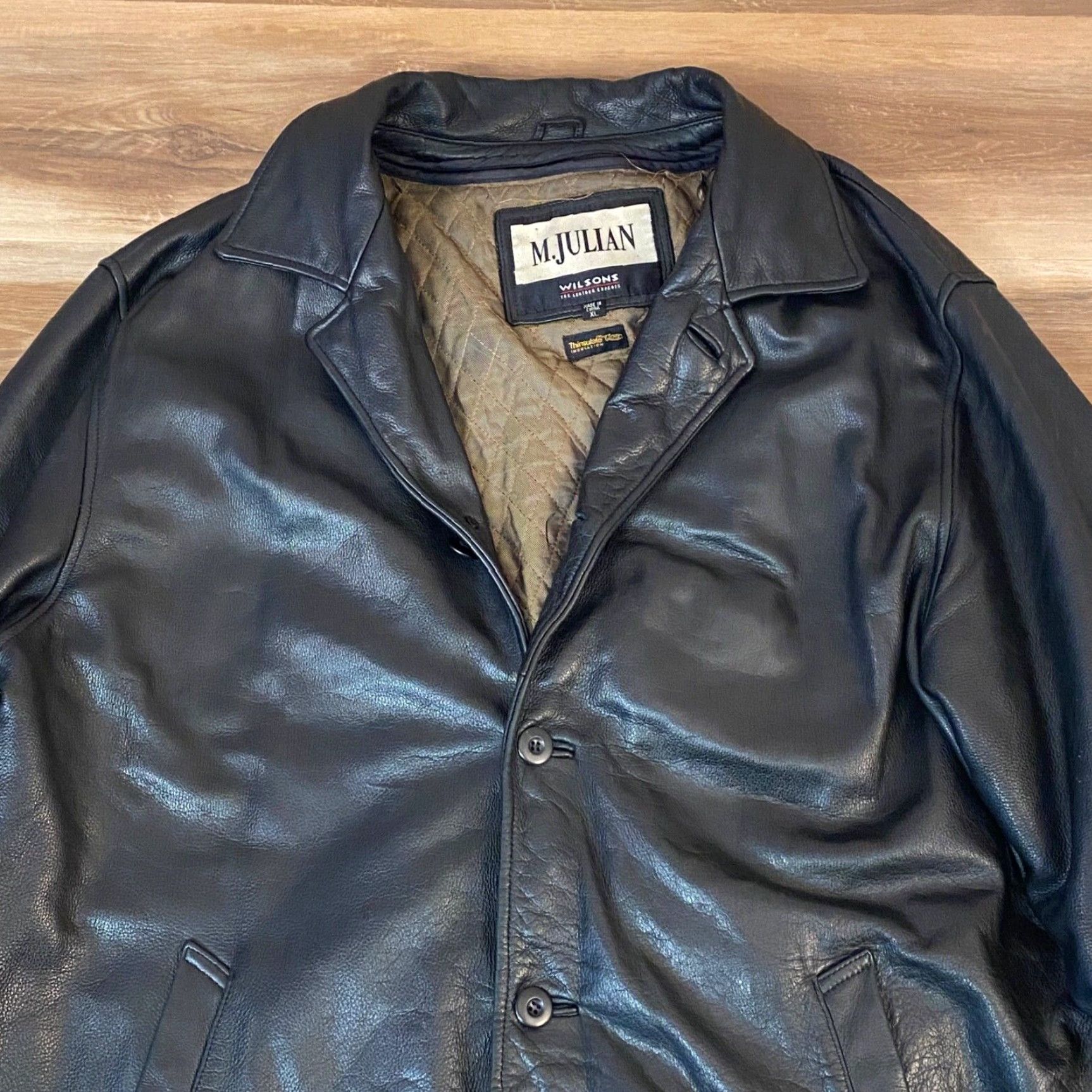 Vintage Wilsons Leather Jacket Mens XL Black Mid Length Zip Quilted Lining Heavyweight Size US XL / EU 56 / 4 - 2 Thumbnail