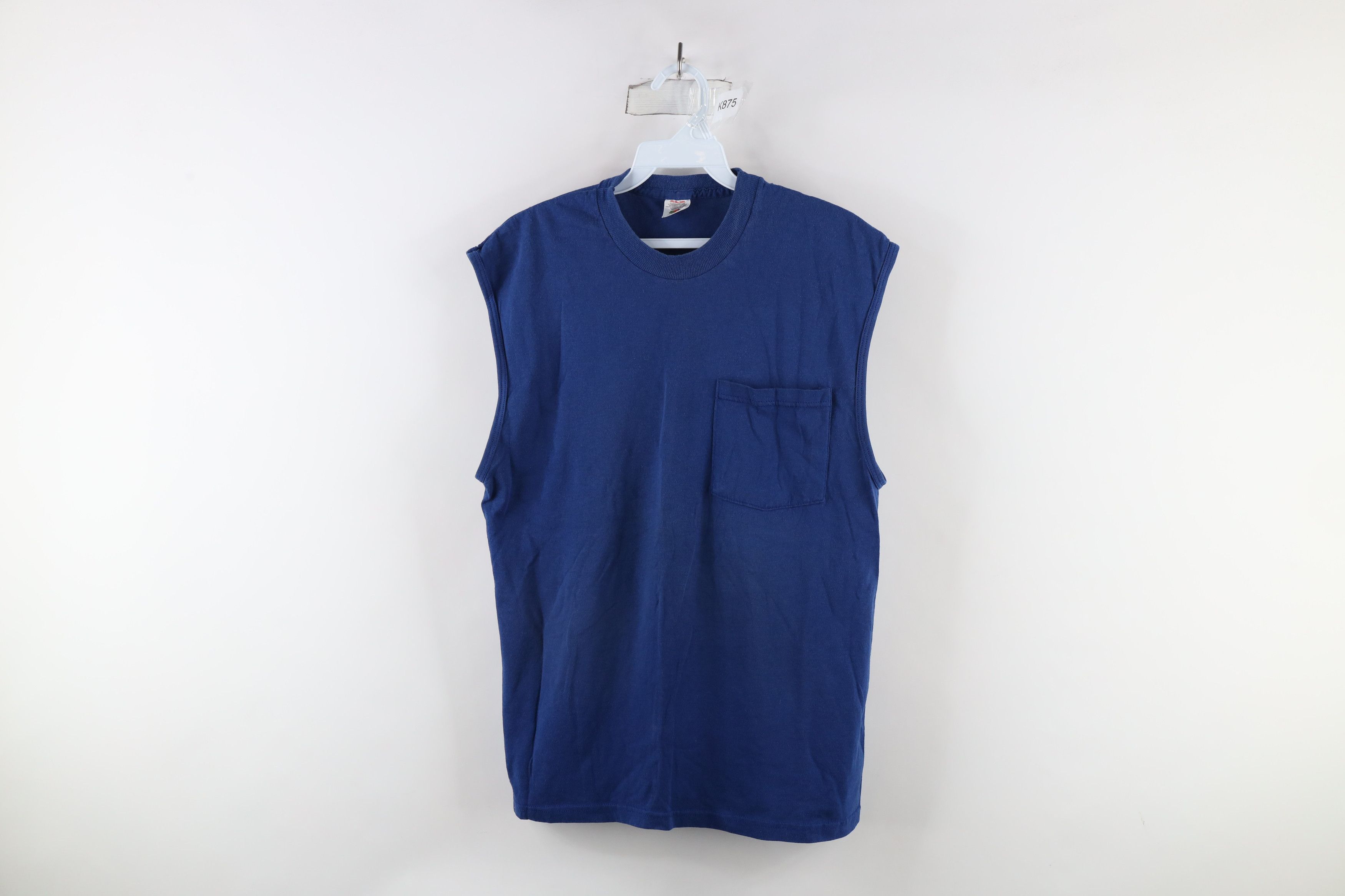 Vintage Vintage 90s Streetwear Blank Sleeveless Muscle T-Shirt Blue Size US L / EU 52-54 / 3 - 1 Thumbnail
