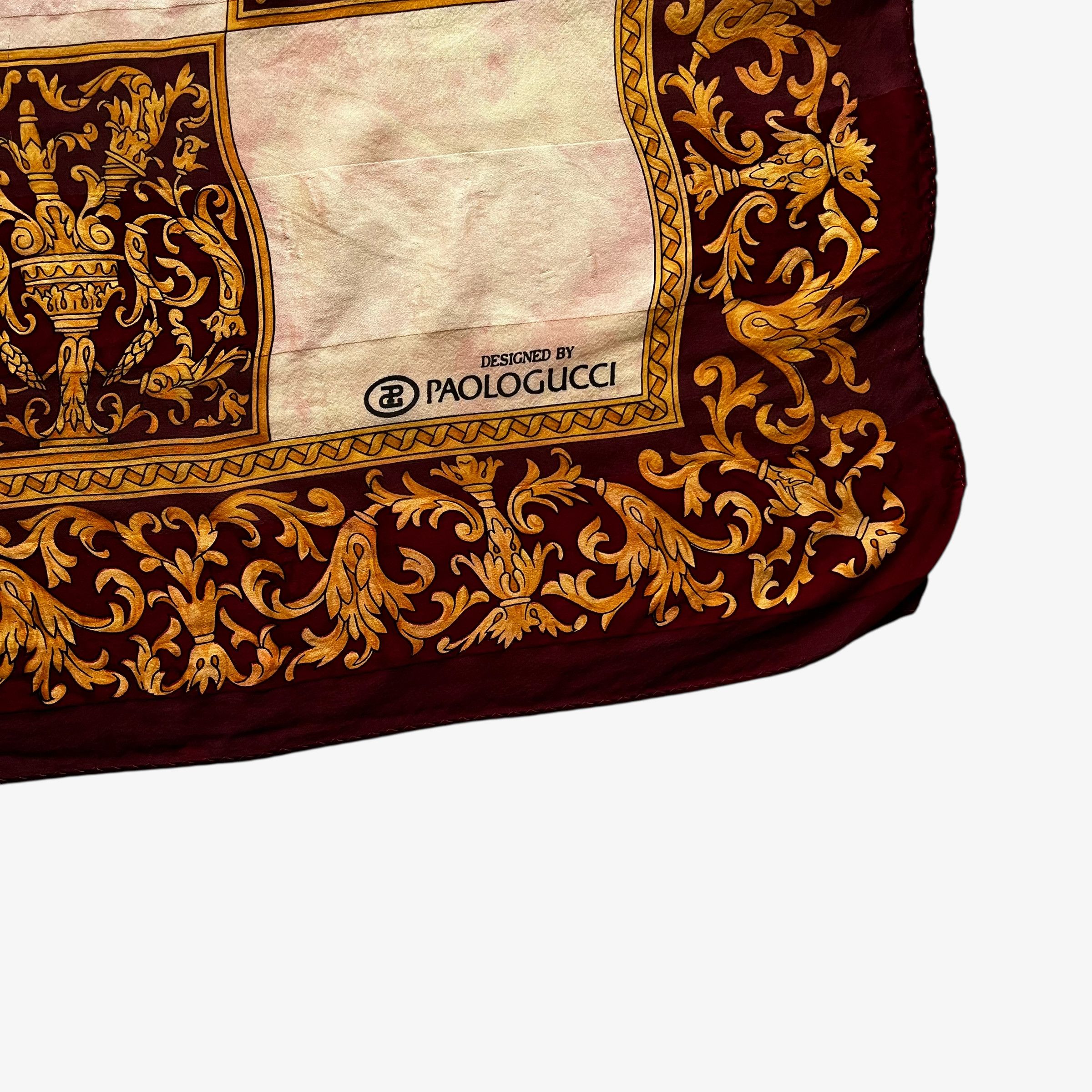 Paolo Gucci Vintage 80s Paolo Gucci Checkered Baroque Print Silk Scarf Size ONE SIZE - 2 Thumbnail